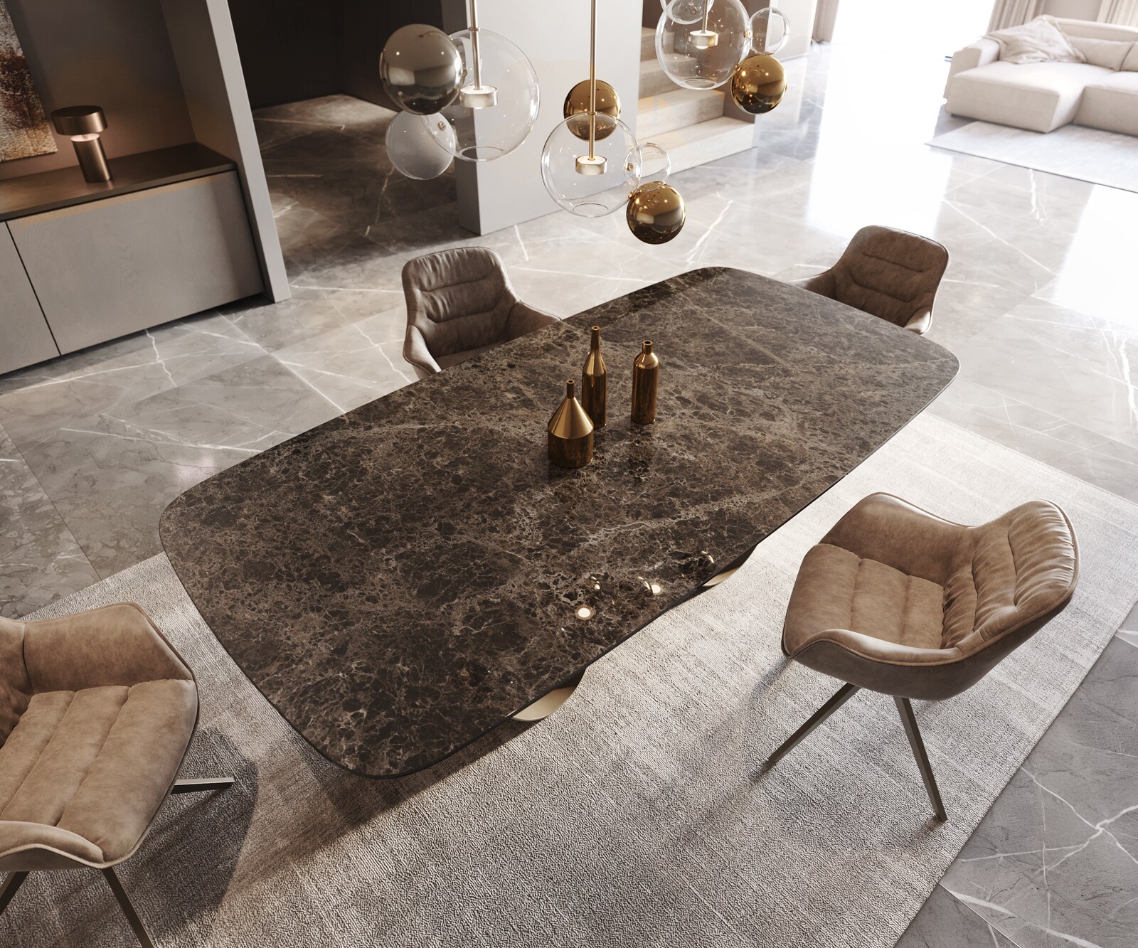 Eettafel Edge Boot Keramiek Emperador Extra Lucidato Donkerbruin 240x120 Infinity Metaal effectafwerking Titanium 3