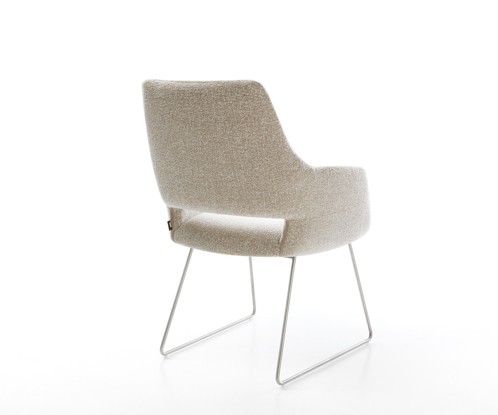 Eetkamerstoel Yago-Flex met armleuning geweven stof beige slipframe roestvrij staal pocketveer kern 5