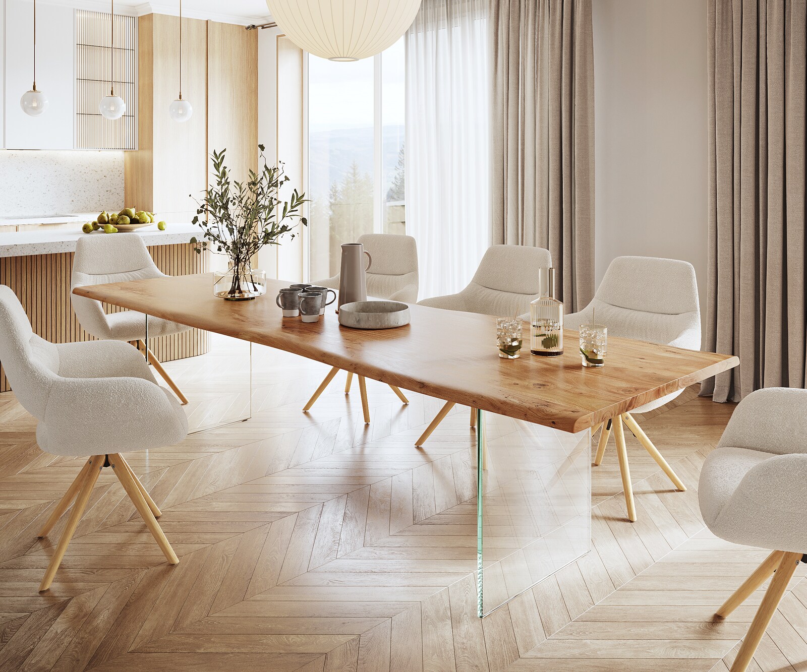 Eettafel Edge 300x100 acacia natuur glas Live-Edge