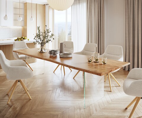 Eettafel Edge 300x100 acacia natuur glas Live-Edge