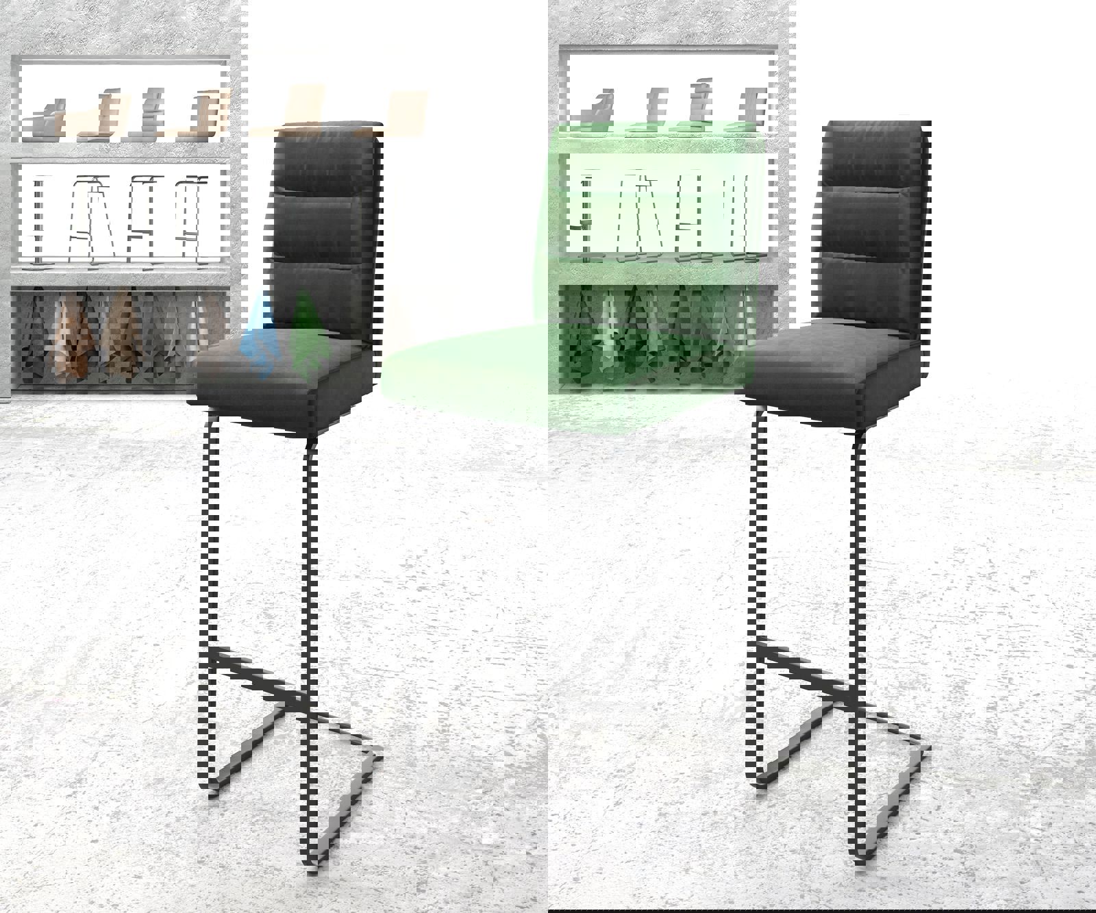 Barstoel Pela-Flex fluweel groen sledestoel vlak metaal Barstoel Pela-Flex fluweel groen sledestoel vlak metaal