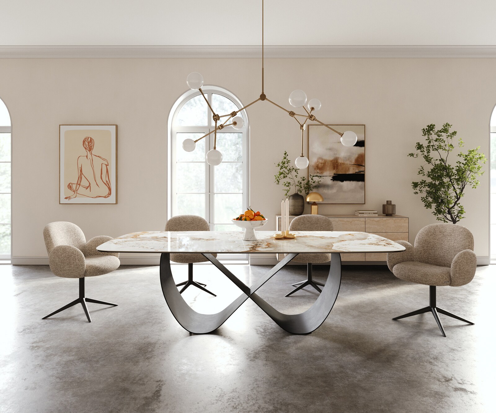 Eettafel Edge Boot 240x120 cm Keramiek Minas Melange Wit-Beige Infinity Metaal Zwart 1