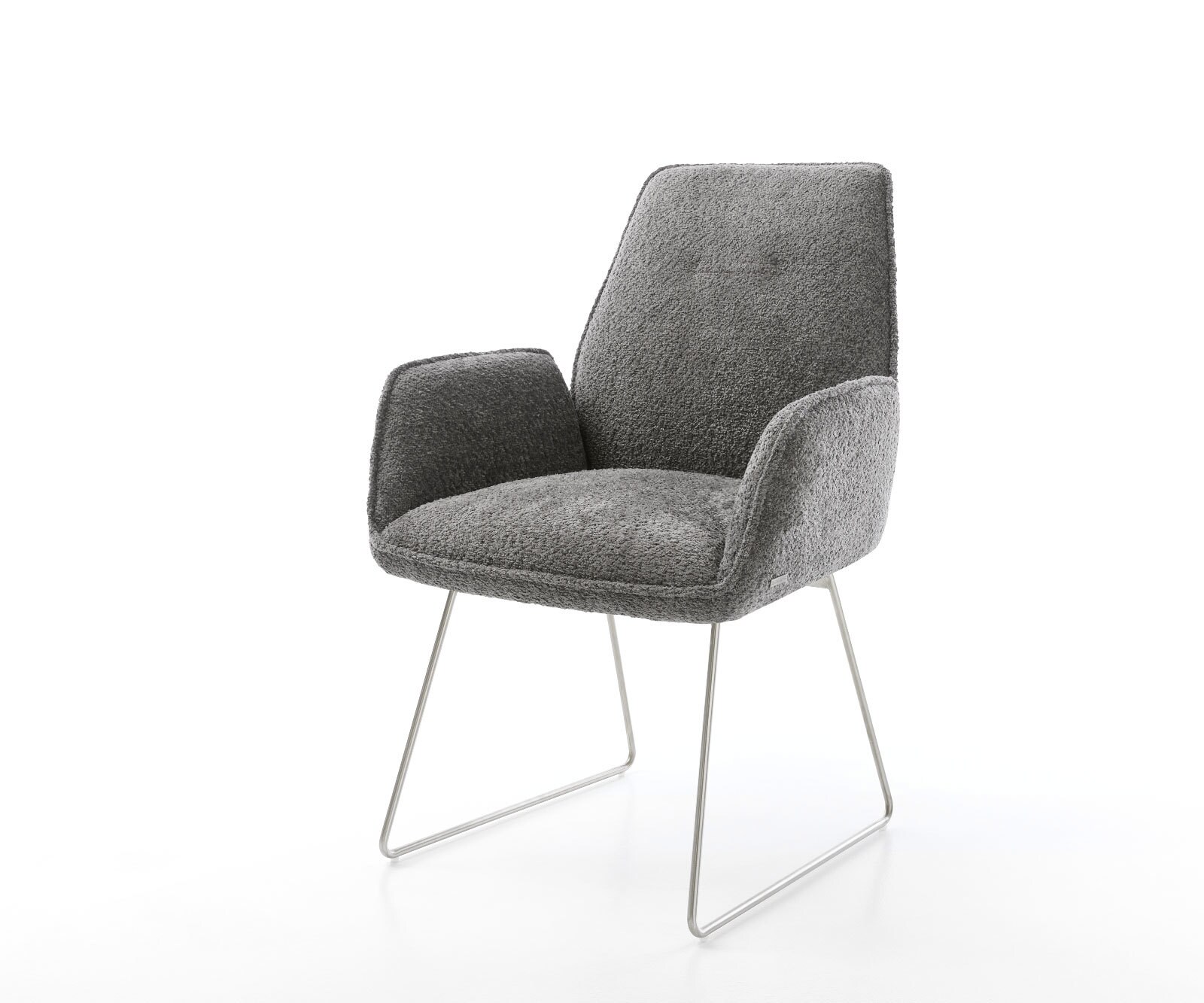 Eetkamerstoel Zoa-Flex bouclé grijs slipframe roestvrij staal pocketveer kern