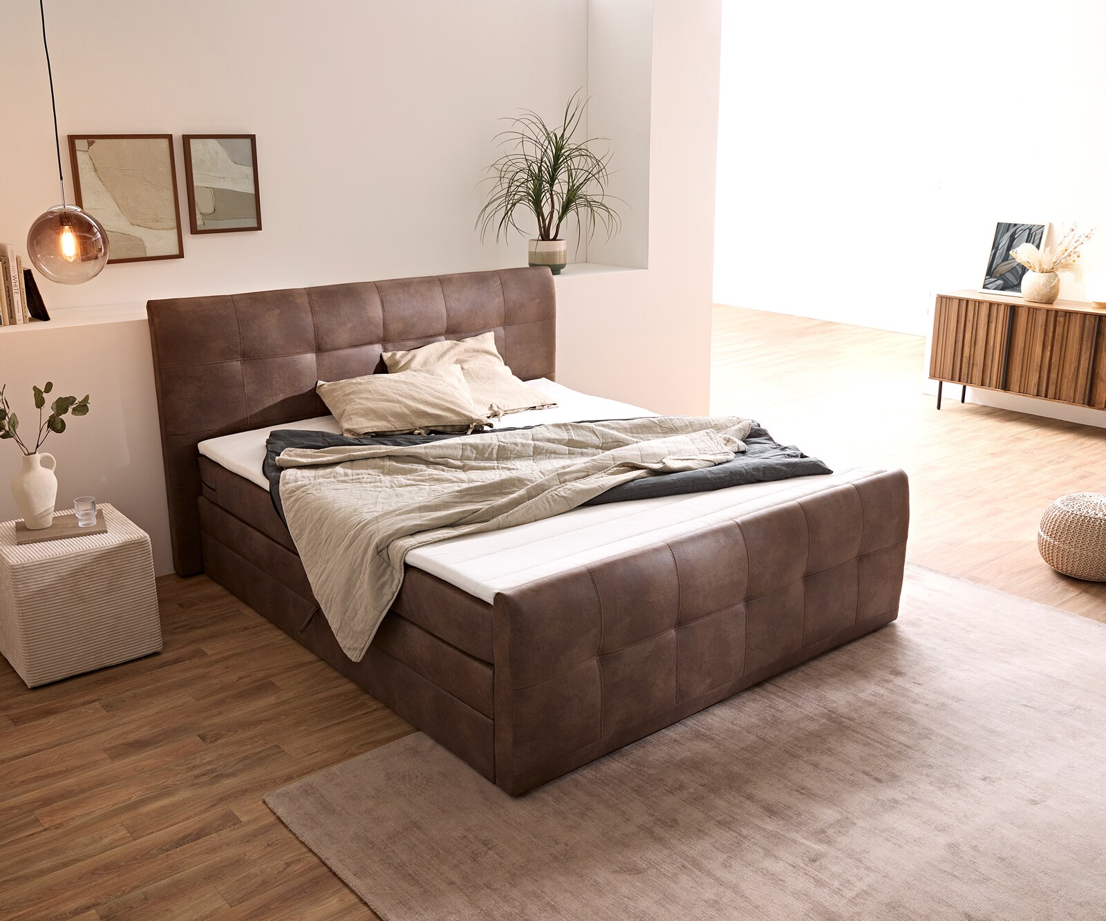 Boxspring-bed Amarillo 180x200 cm bruin met topper 4