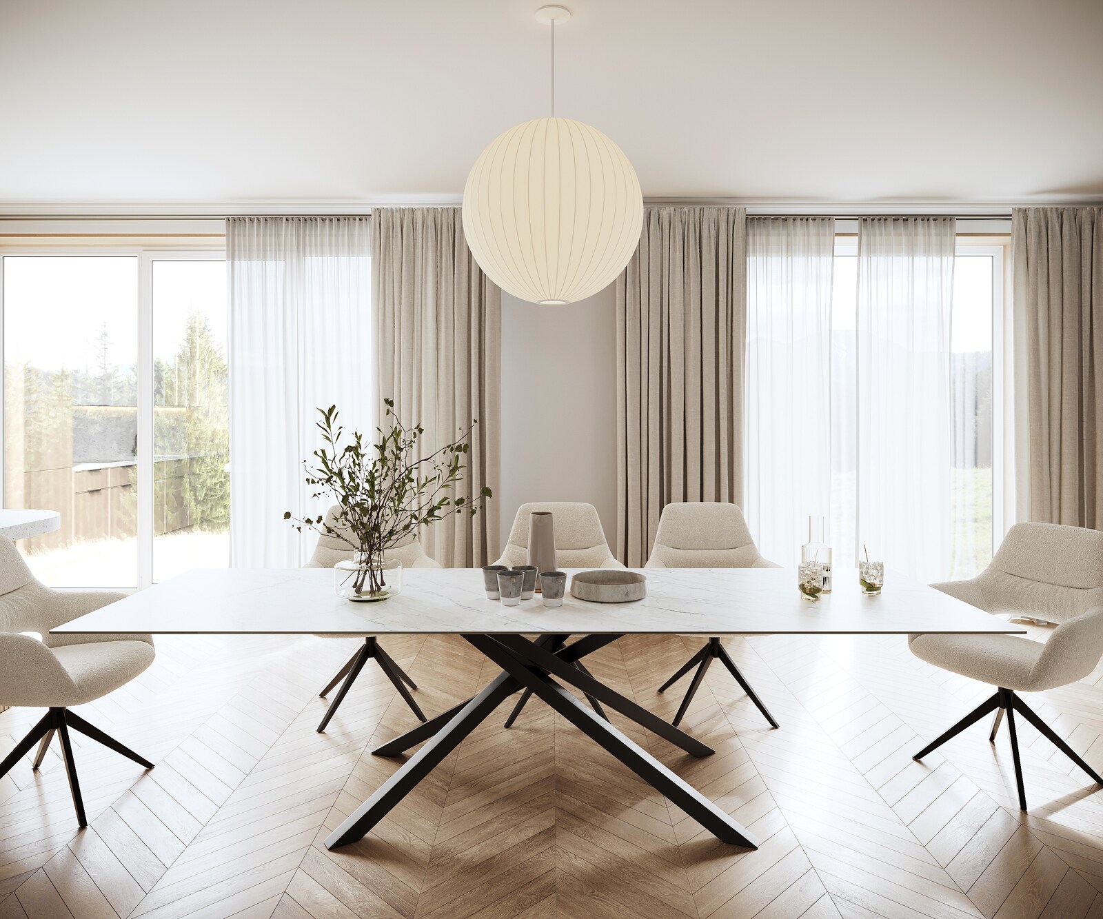 Eettafel Edge 300x100cm Laminam® keramiek wit middenpoot kruis zwart 1