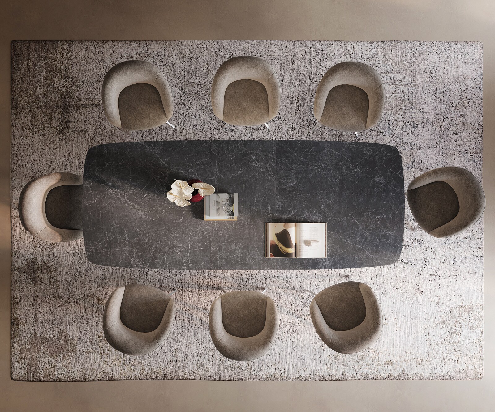 Eettafel Edge Boot 240-300x120 cm Keramiek Laminam® Nero Greco Anthrazit Wave Roestvrij staal uitschuifbaar 6