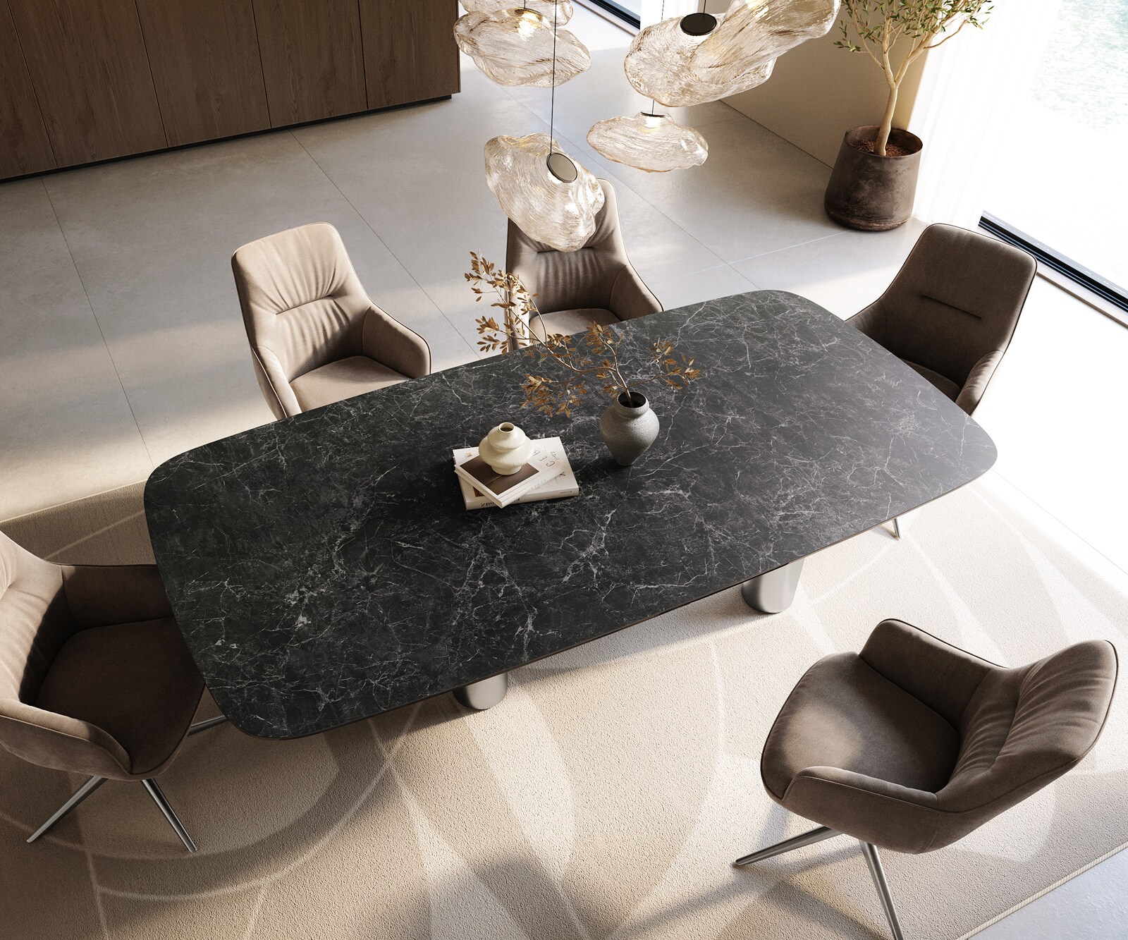 Eettafel Edge Boot 240x120 cm Keramiek Laminam® Nero Greco Anthrazit Pilier Roestvrij staal gebürstet 3