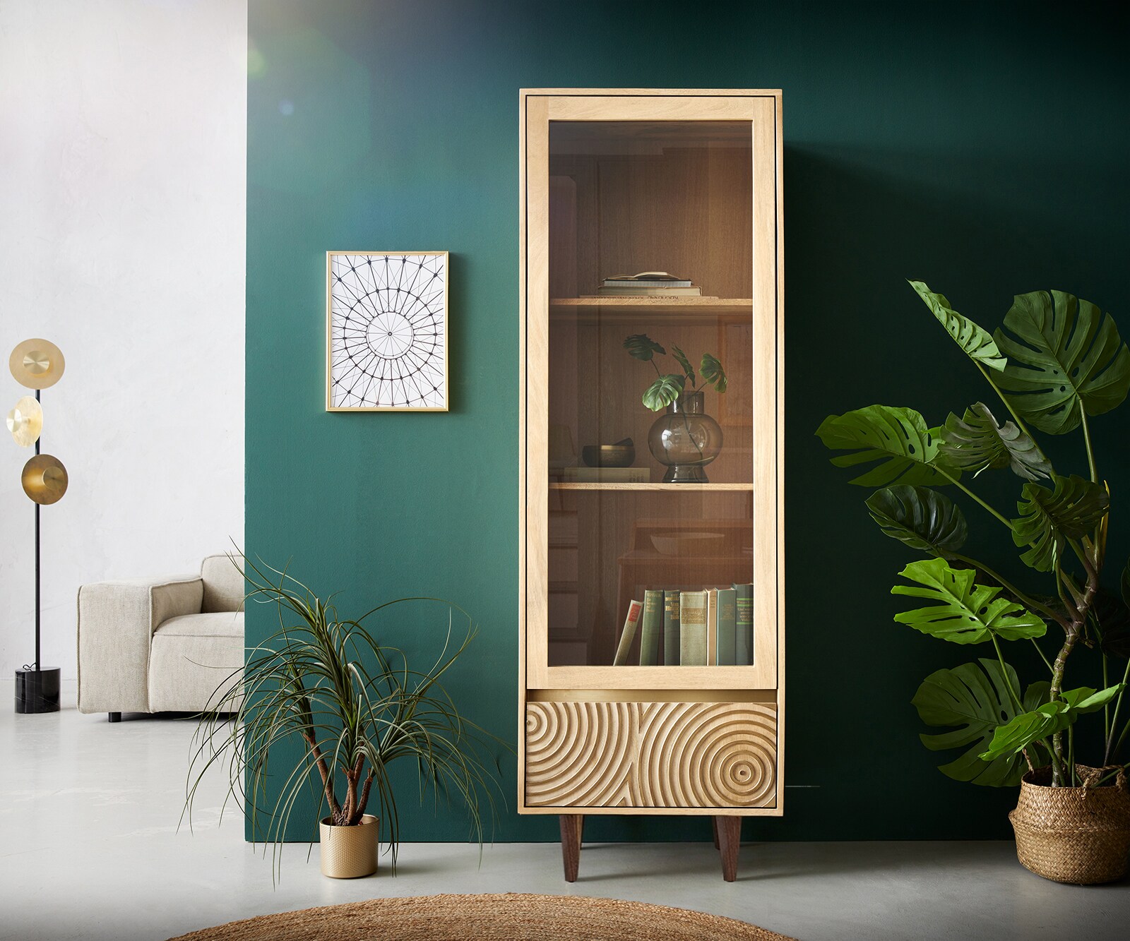 Vitrinekast Budaya 60x165 cm mango natuur 2 deuren met vierkante pooten 1