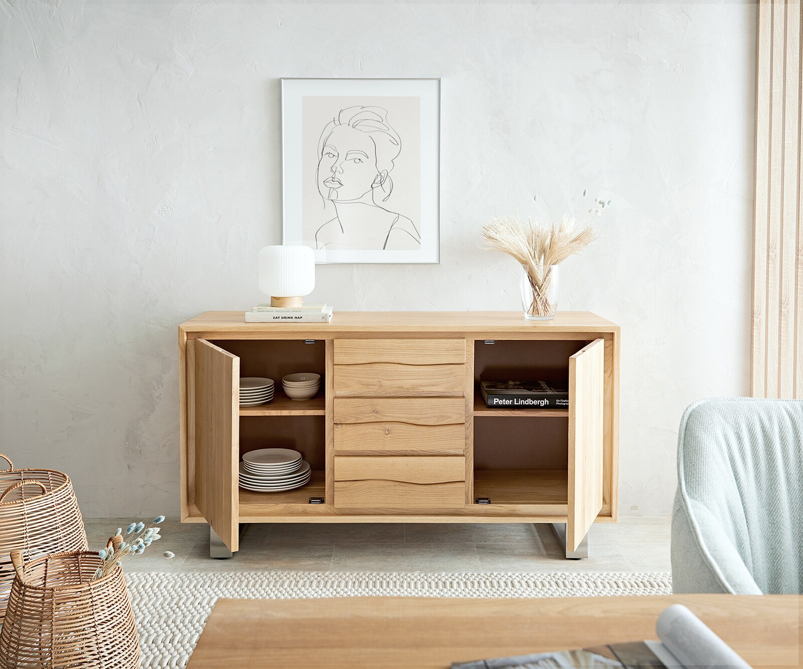 Dressoir Live-Edge 147 cm Acacia Natuur 3 lades 2 deuren (zonder poten) 4 Dressoir Live-Edge 147 cm Acacia Natuur 3 lades 2 deuren (zonder poten) 4