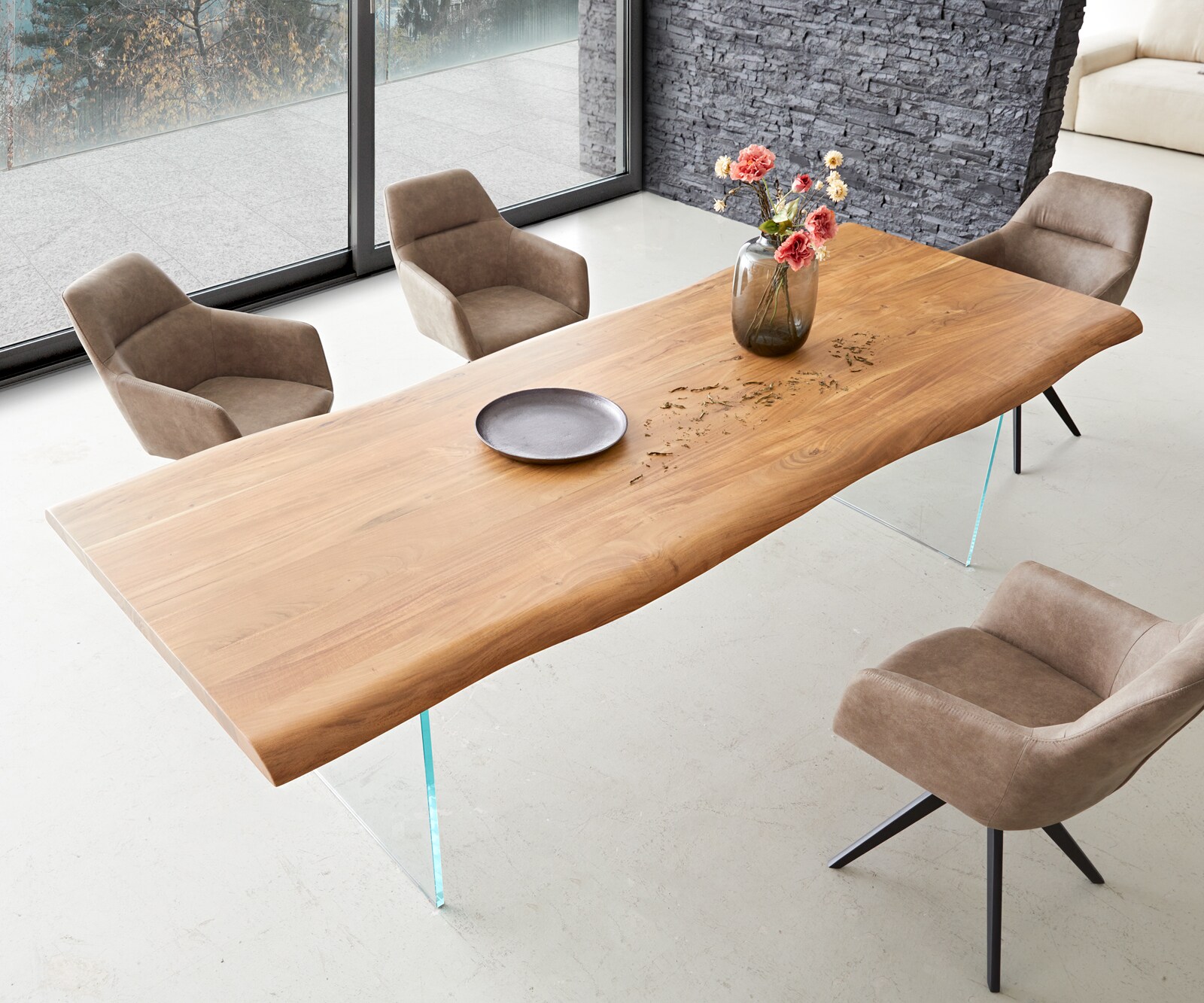 Eettafel Edge 260x100 XL acacia natuur glas Live-Edge 3 Eettafel Edge 260x100 XL acacia natuur glas Live-Edge 3