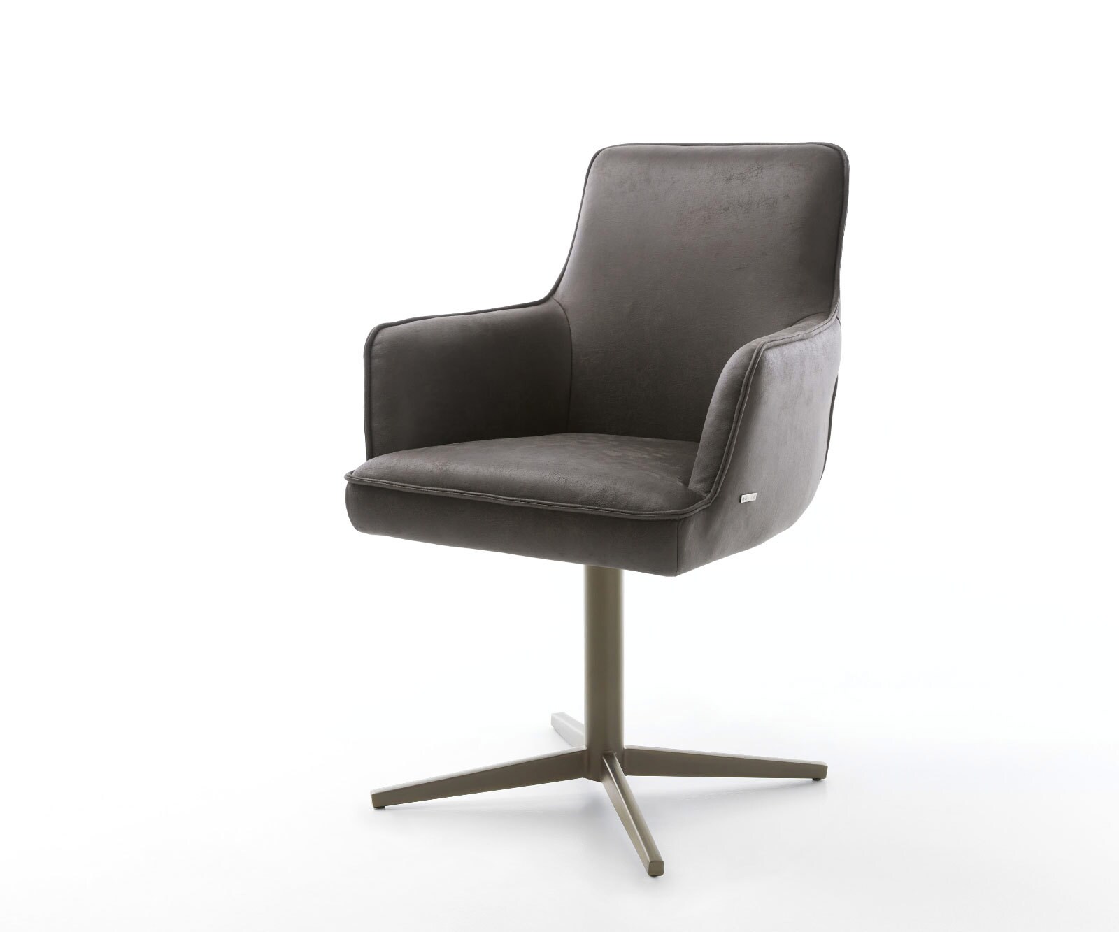 Draaistoel Heira-Flex met armleuning microvelours antraciet vintage kruispoot afwerking met titanium 360° draaibaar pocketveer kern