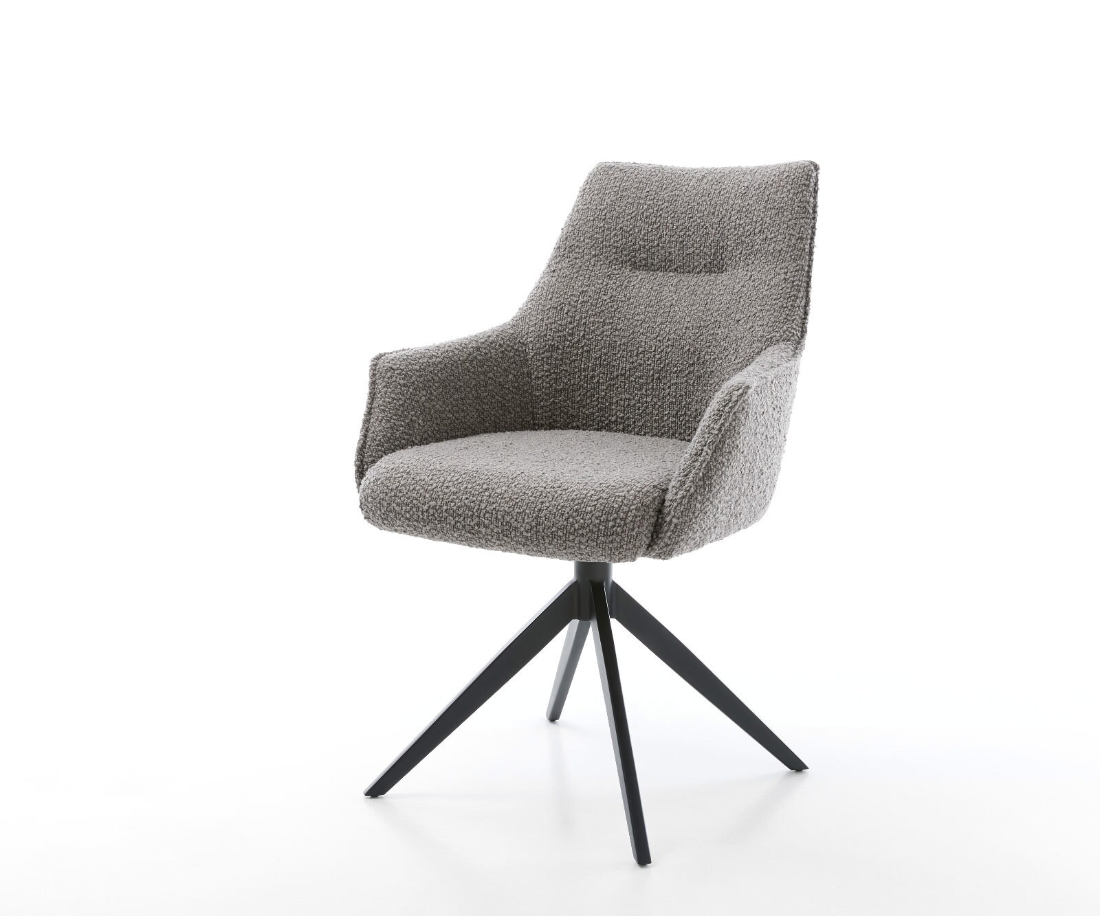 Draaistoel Alja-Flex met armleuning bouclé zilver grijs kruisframe breed zwart 360° draaibaar pocketveer kern