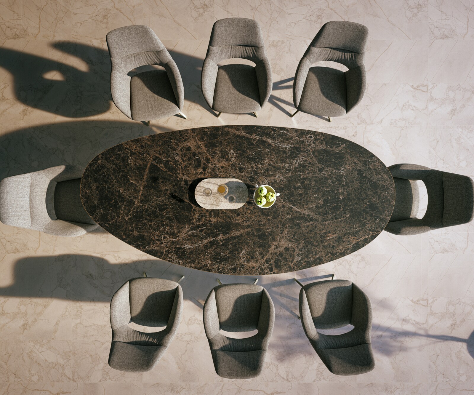 Outdoortafel Edge Ovaal 280x130 cm keramiek Laminam® Emperador Extra Lucidato donkerbruin kruispoot rechthoekig roestvrij staal 6