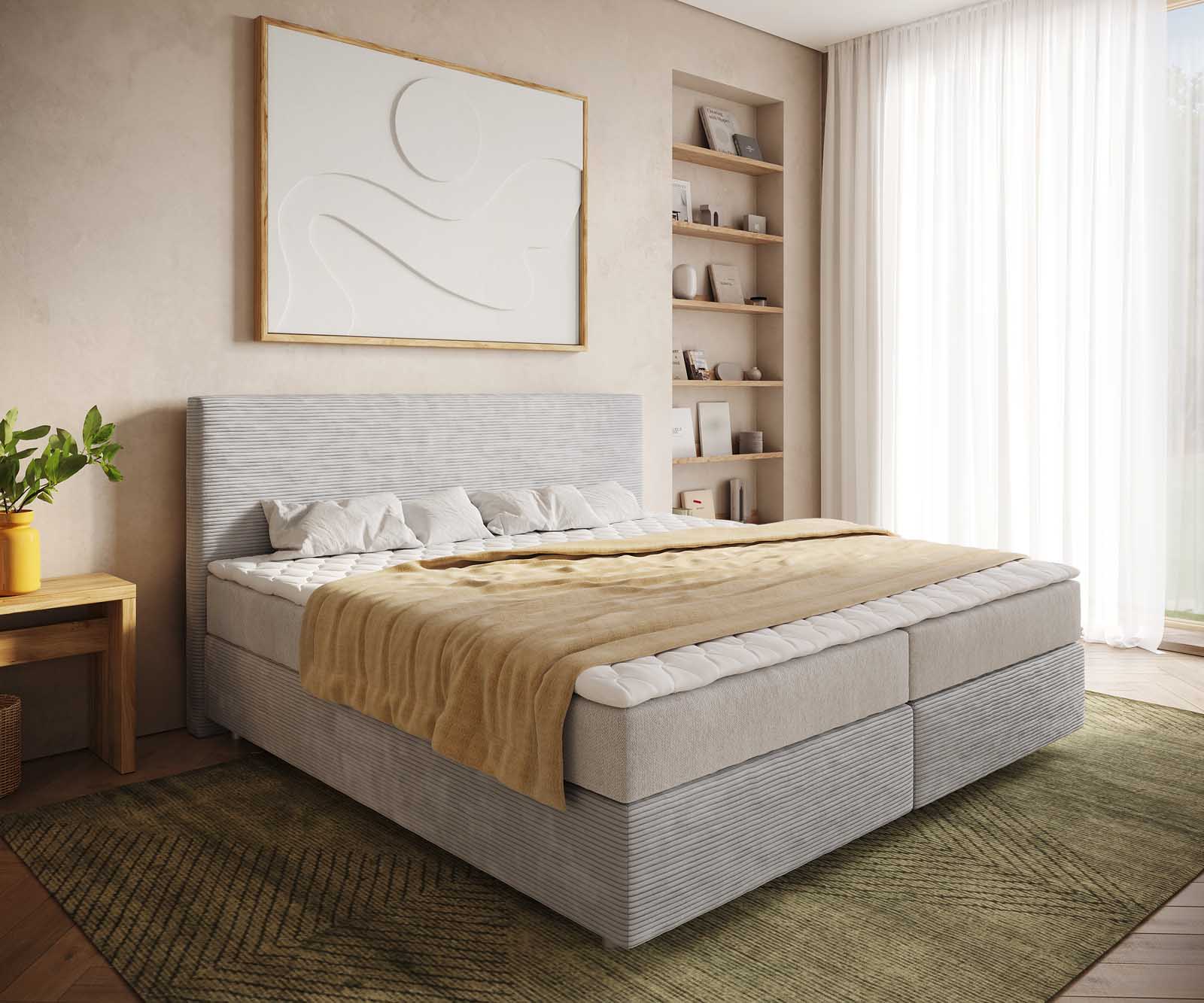 Boxspring bed Dream-Well Koord zilvergrijs 200x200 cm met pocketveringmatras en Visco-topper 1