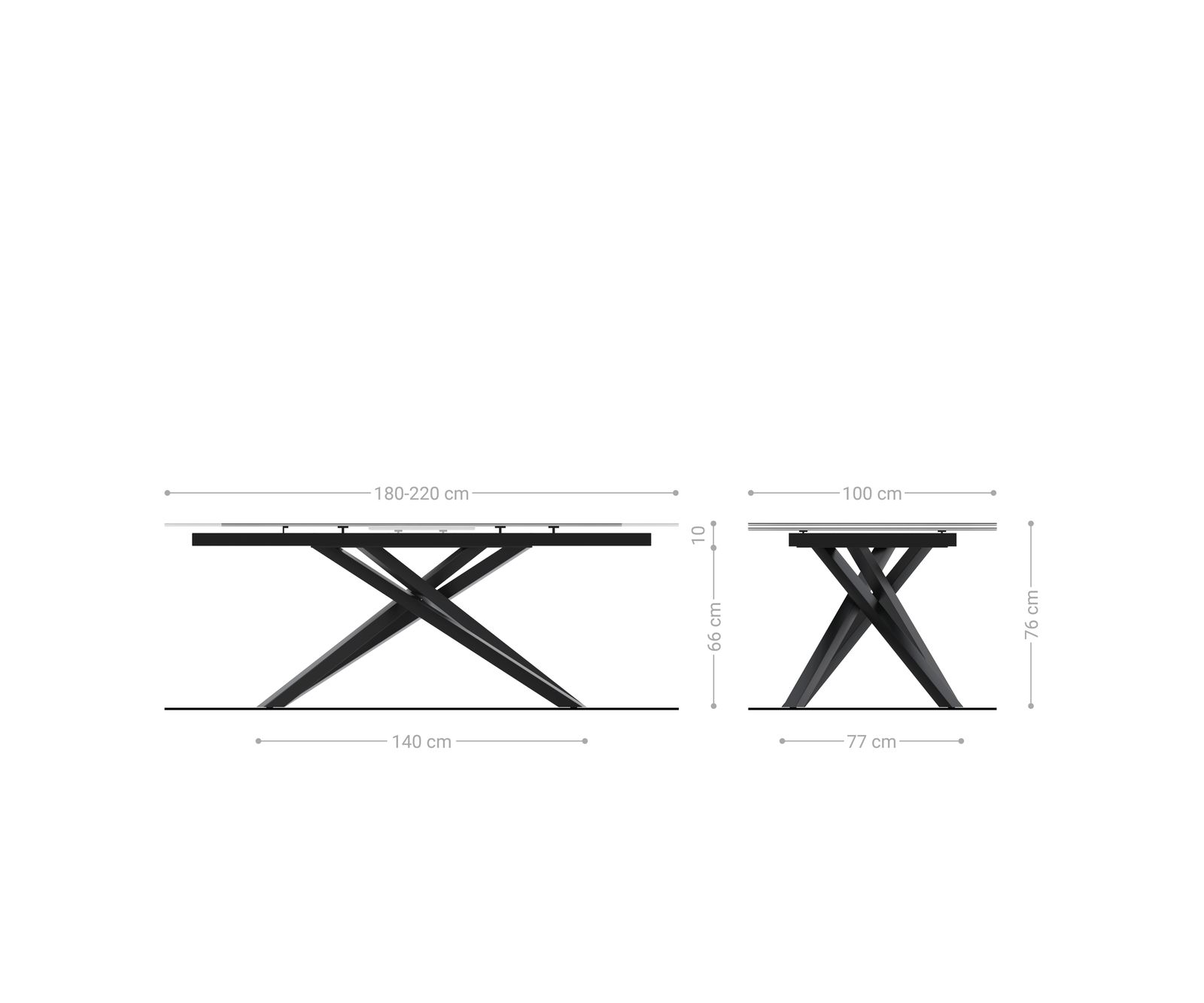 Eettafel Edge Boot 180-220x100 cm Keramiek Laminam® Sabbia Eichefarbig kruisonderstel Rechthoek Roestvrij staal Grafiet uitschuifbaar 7