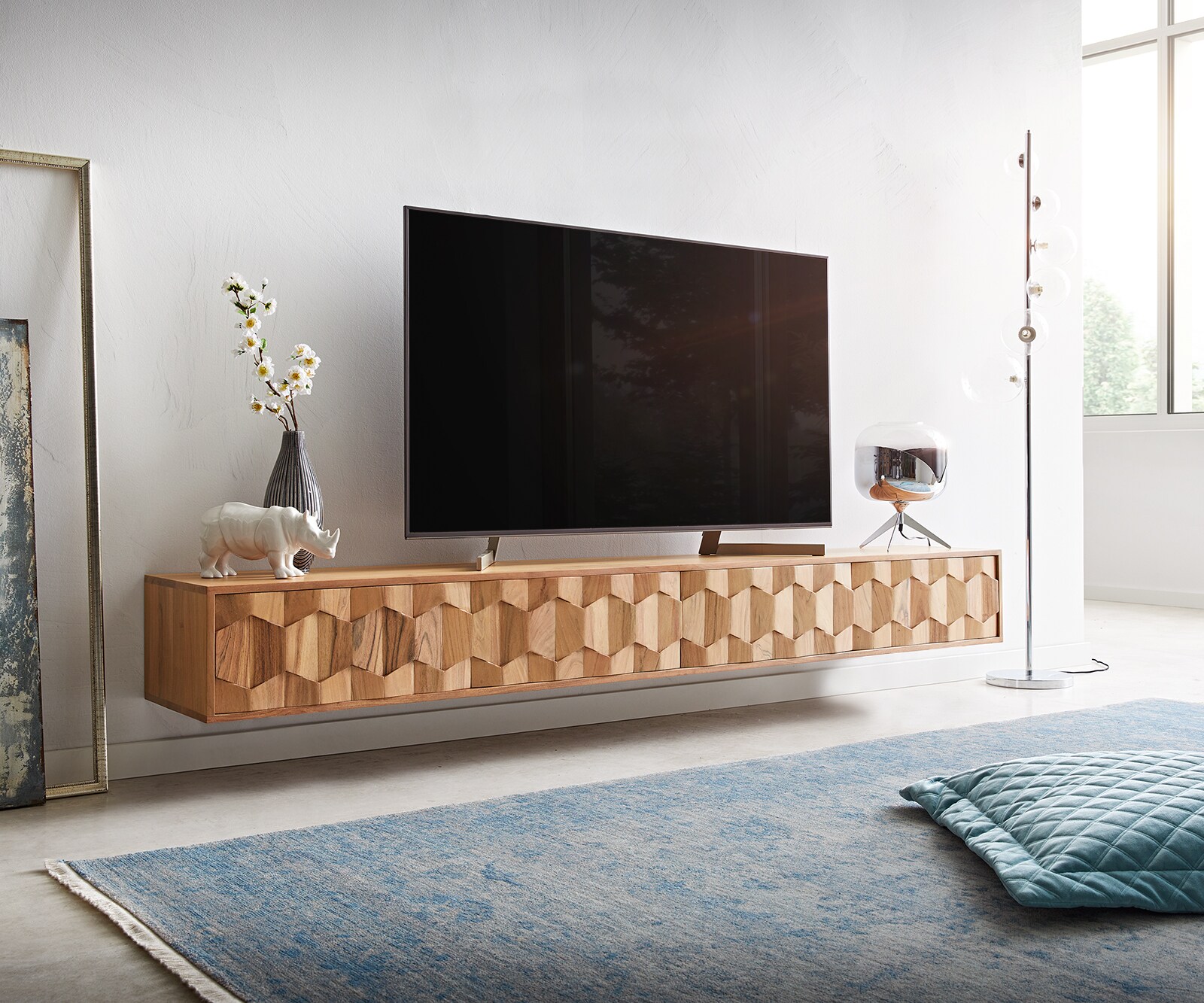 Tv-meubel Fevo 220 cm acacia natuur 4 deuren L-poot