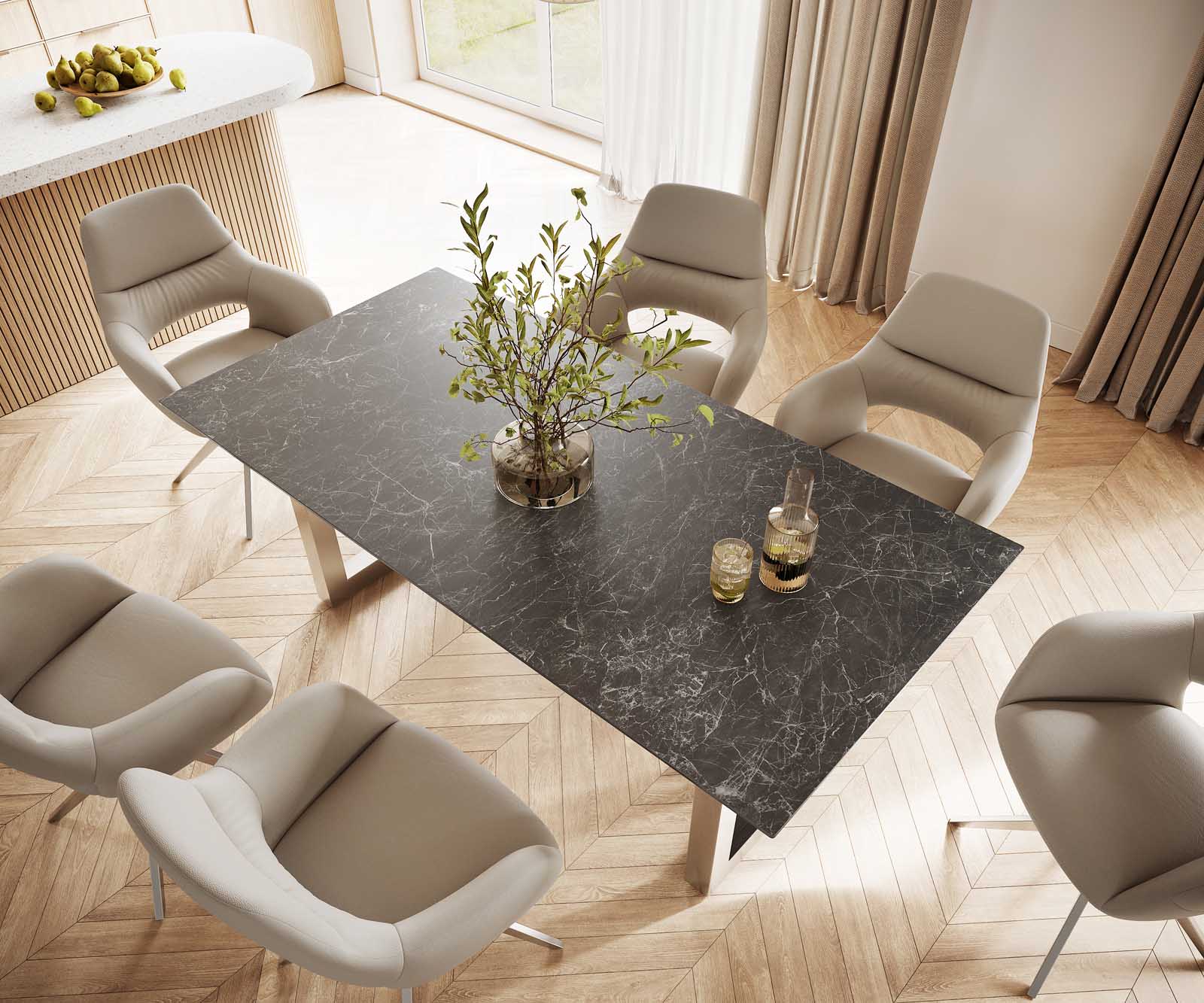 Eettafel Edge 200x100 keramiek Laminam® Nero Greco grijs roestvrij staal breed 3
