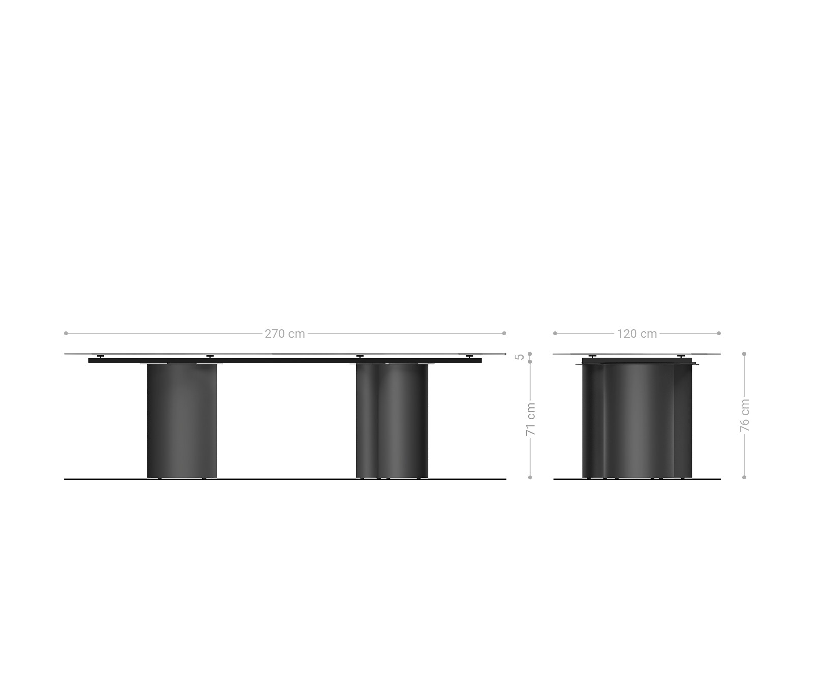 Eetkamertafel Edge Boot 270x120 keramiek Iris FMG Onice Grigio Troa metaal effectafwerking titaan 8