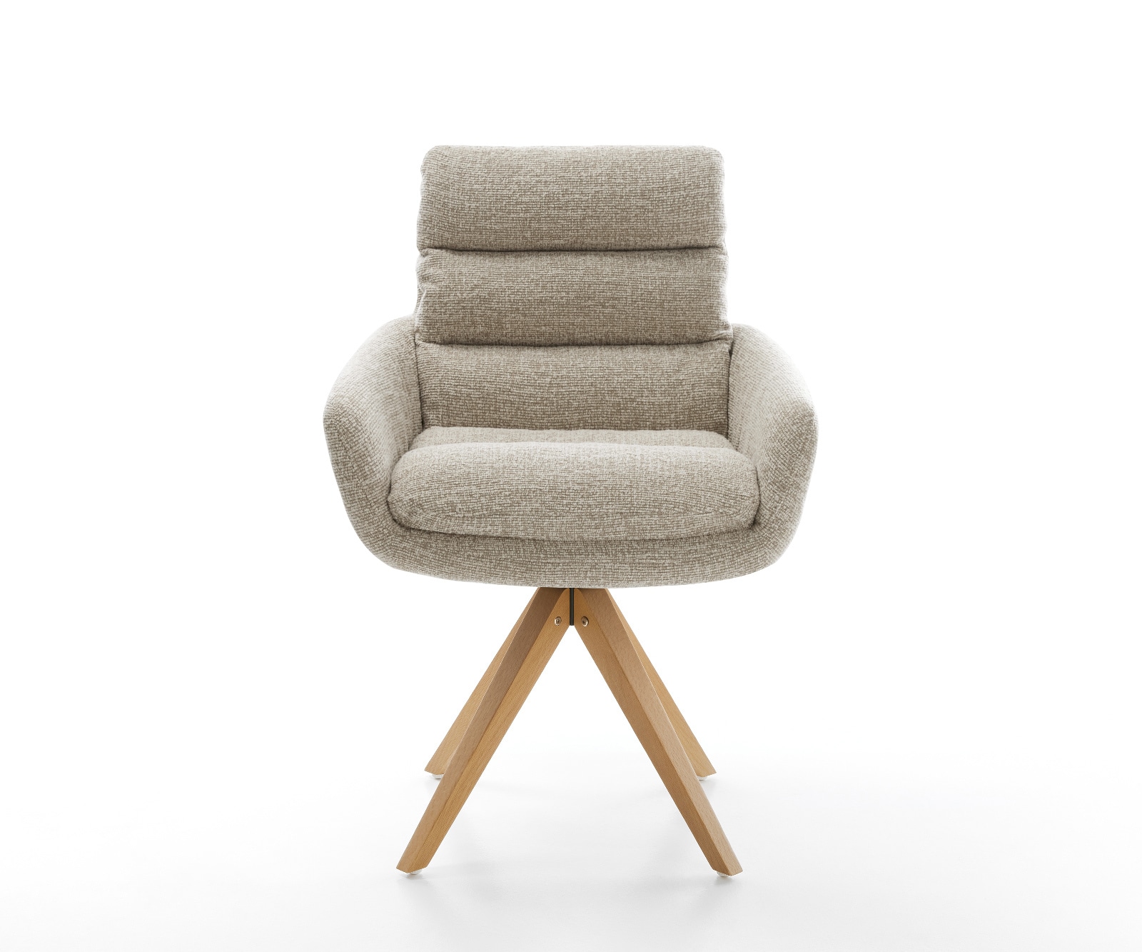 Draaistoel Abelia-Flex met armleuning geweven stof beige houten frame hoekig natuur 180° draaibaar 2