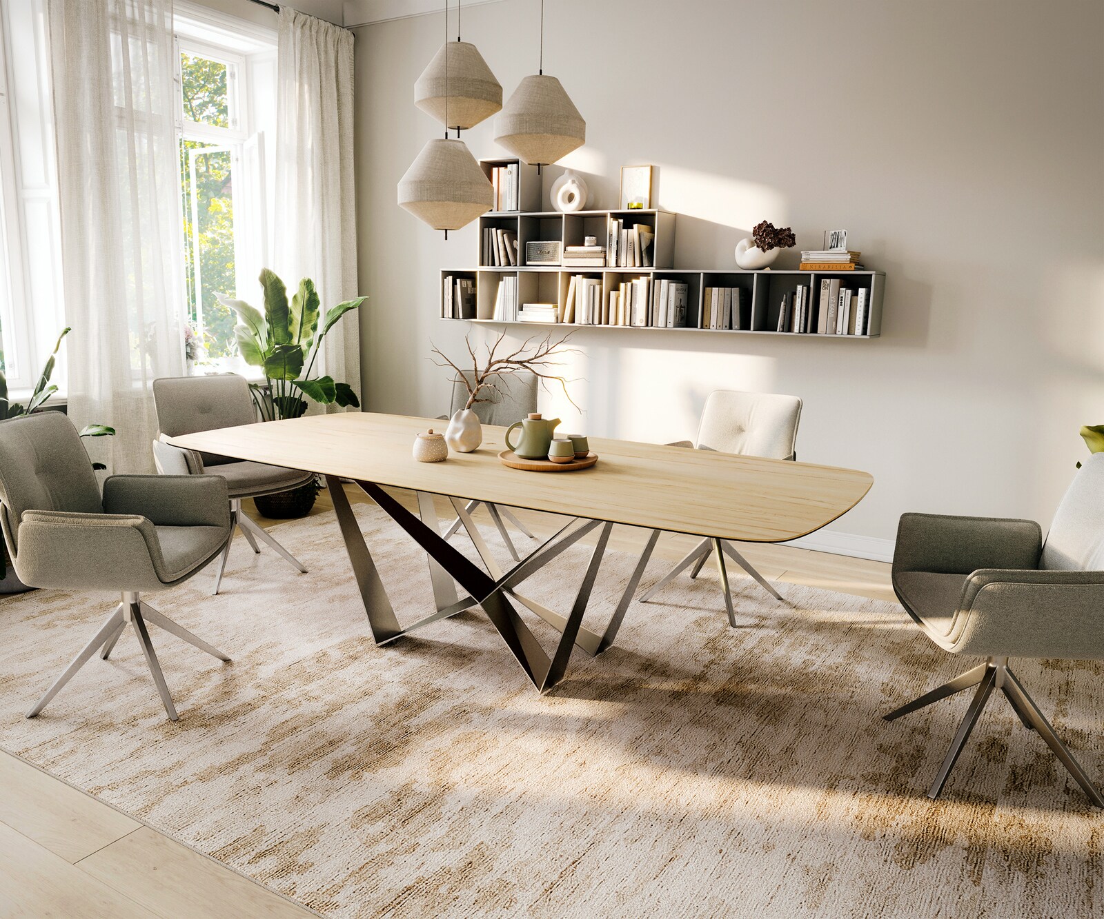 Eettafel Edge Boot 260x120 cm Keramiek Laminam® Sabbia Eichefarbig Spider Flachstahl Roestvrij staal 7