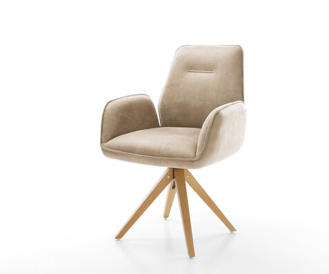 Eetkamerstoel Zoa-Flex microvelours beige vintage houten frame hoekig natuur 360° draaibaar pocketveer kern