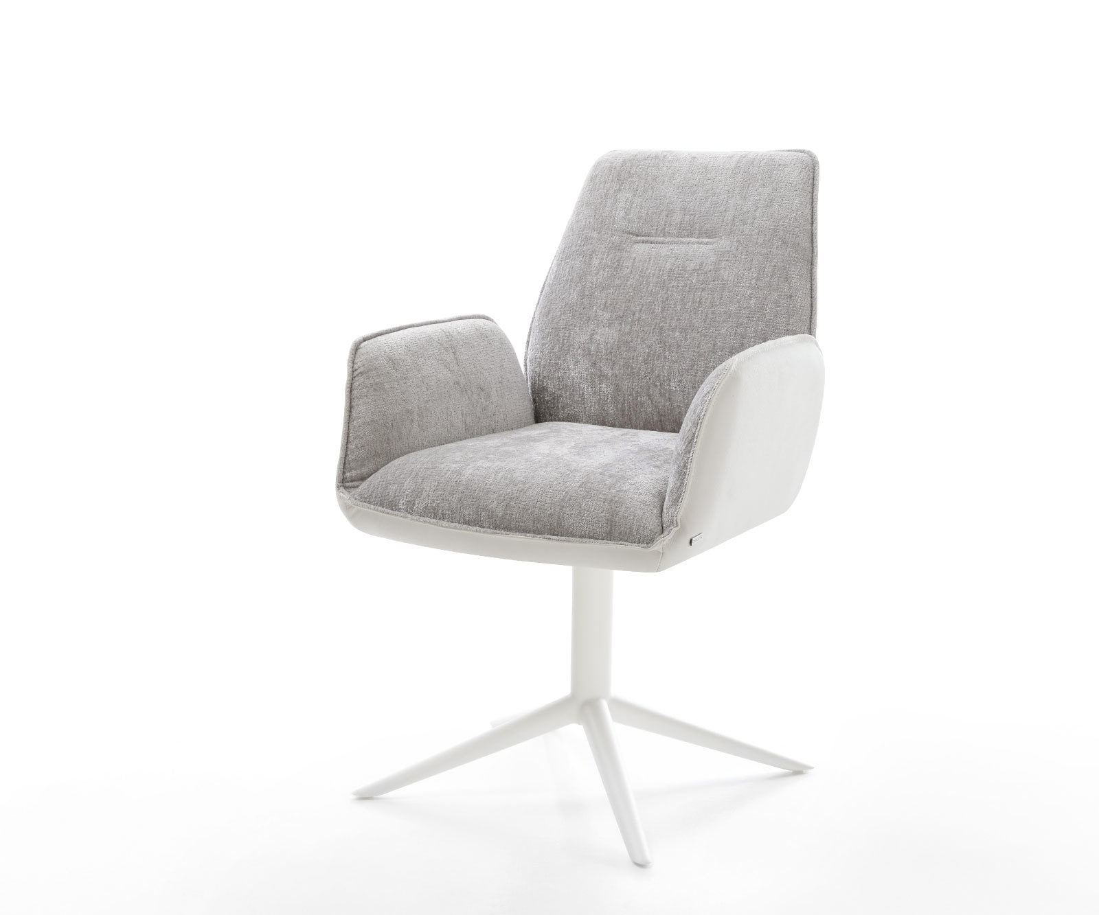 Draaistoel Zoa-Flex materiaalmix echt leer wit-zilver grijs kruispoot wit 360° draaibaar rocker-functie pocketveer kern
