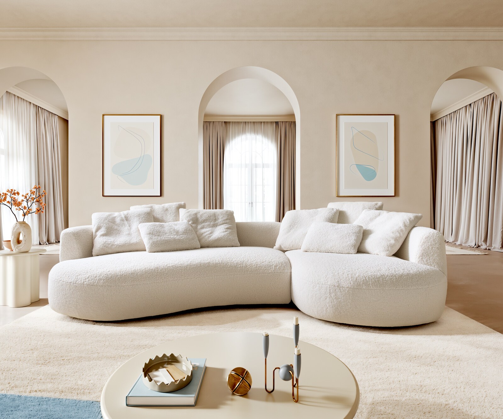Big-Sofa Edina 330x170 cm teddystof beige 1