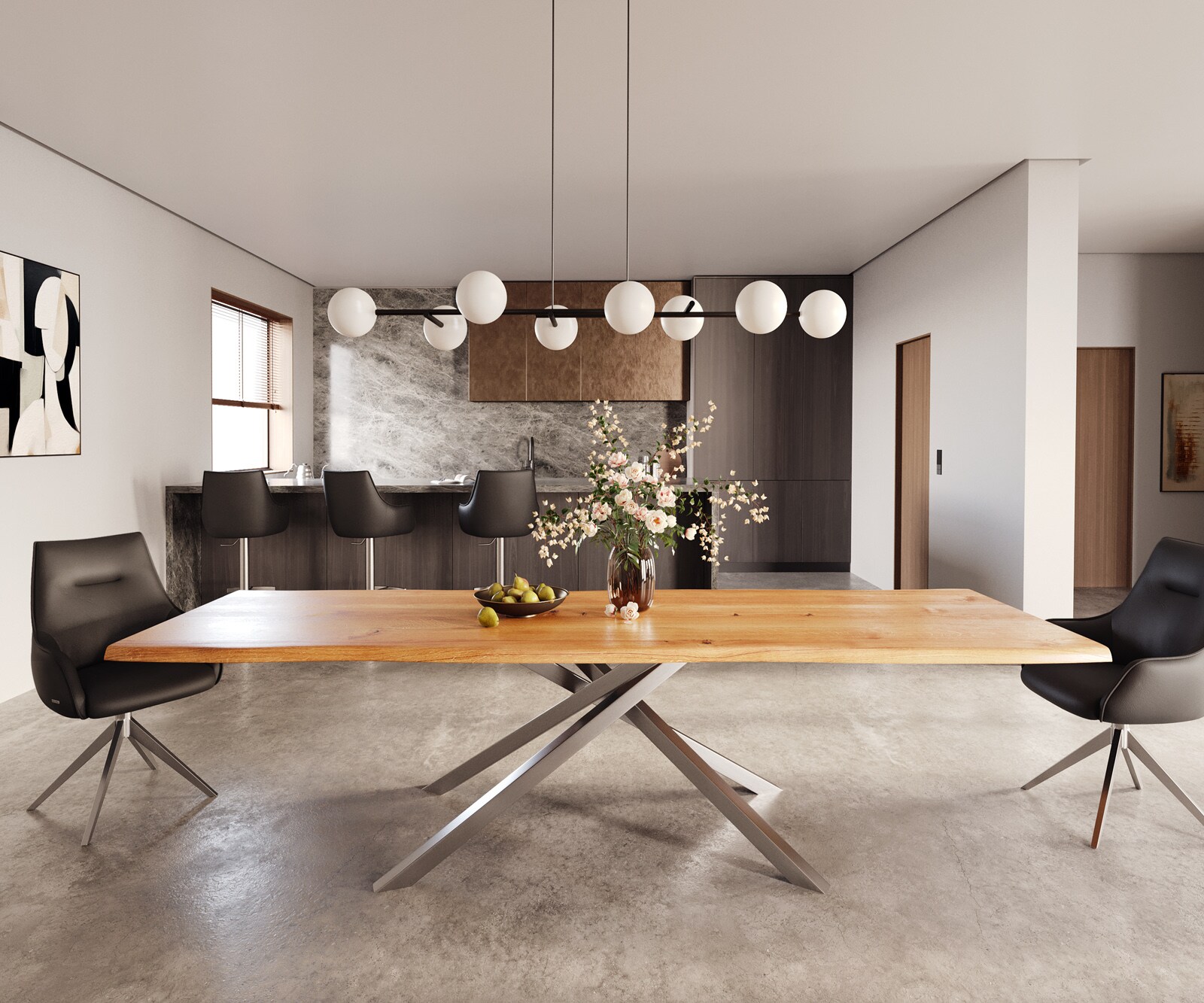 Eettafel Edge 300x100x4 eiken natuur kruisframe rechthoek RVS Live-Edge 1