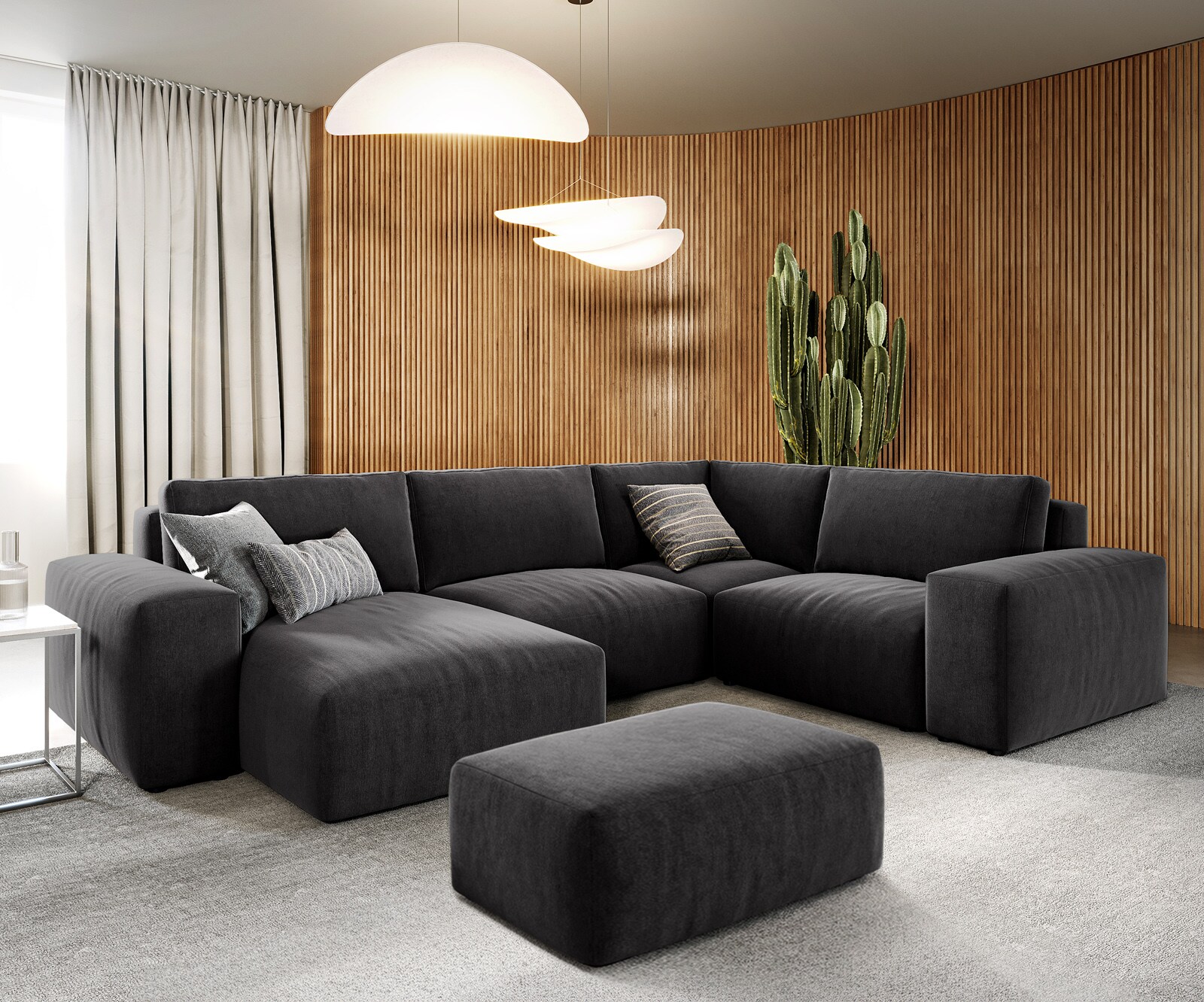 Woonlandschap Lanzo 300x210 cm microvezel zwart met variabele recamière en hocker 1