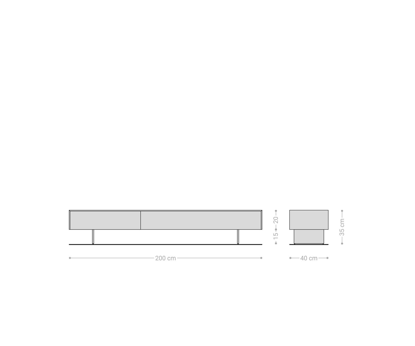 Tv-meubel Cuor 200 cm Keramiek Beton Grijs 1 Flap 1 Laden Zwevende voet look Roestvrij staal 8