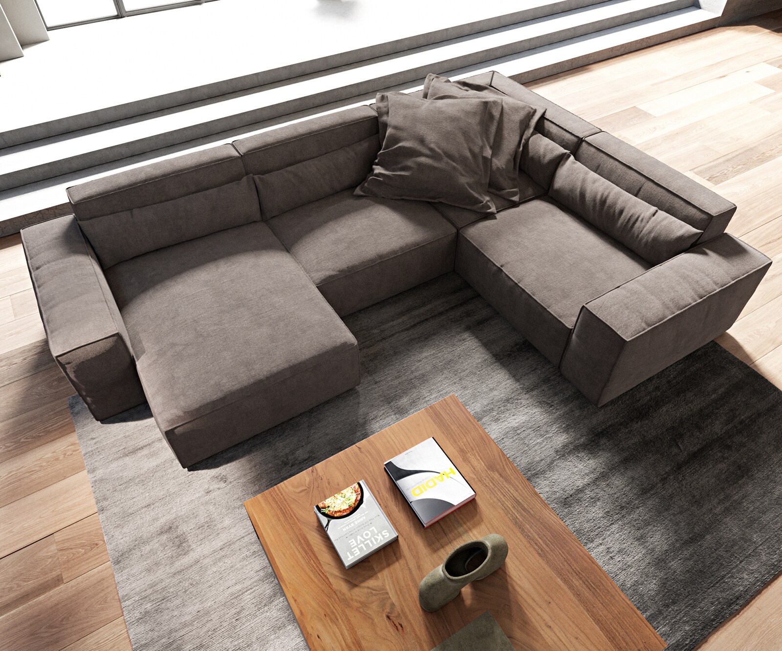Woonkamerlandschap Sirpio 300x210 cm microvezel Khaki bruin recamiere variabele 3