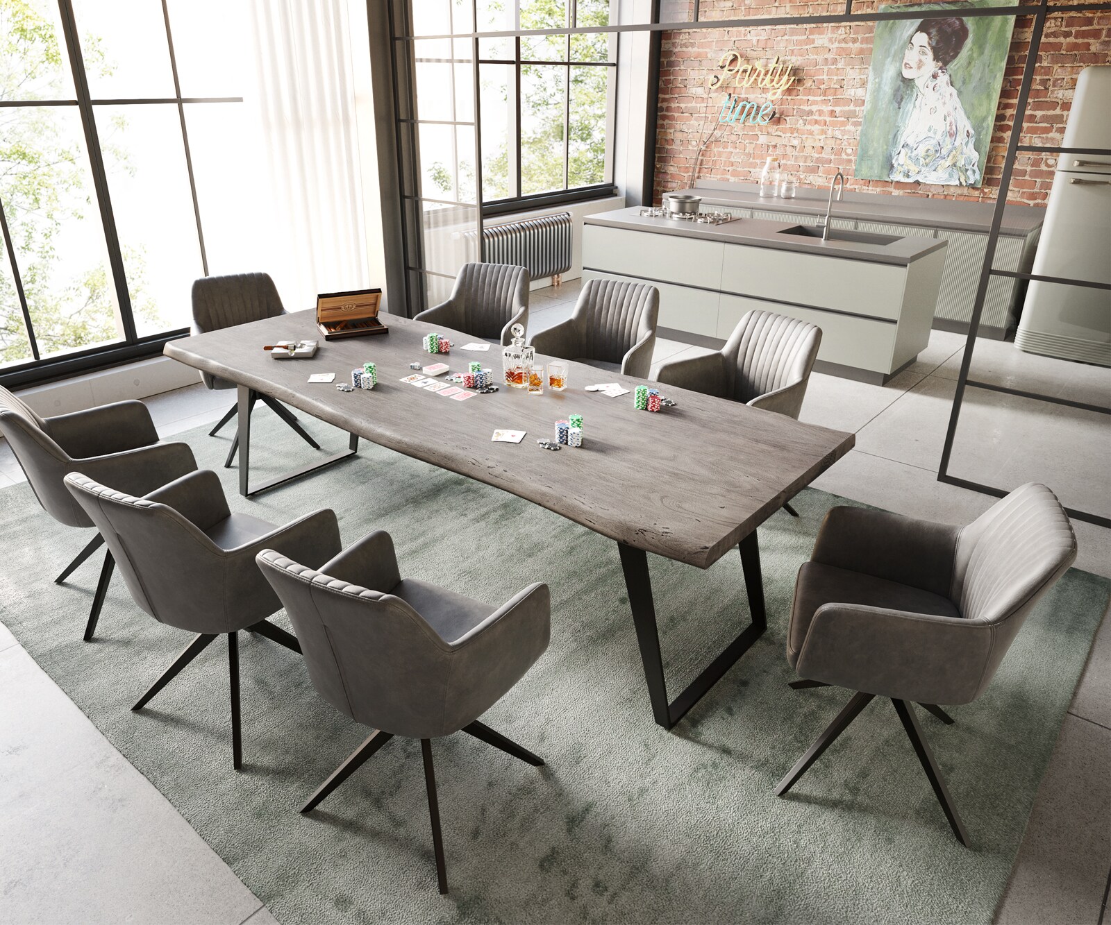 Eettafel Edge 260x100 XL acacia platina  metaal schuin zwart  Live-Edge 5