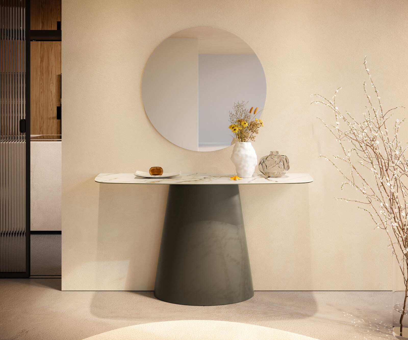 Consoletafel Edge Bootvorm 140x40 cm Keramiek Calacatta Luxe Weiß-Gold-Grijs Conos Metaal Effektfinish Titan 4
