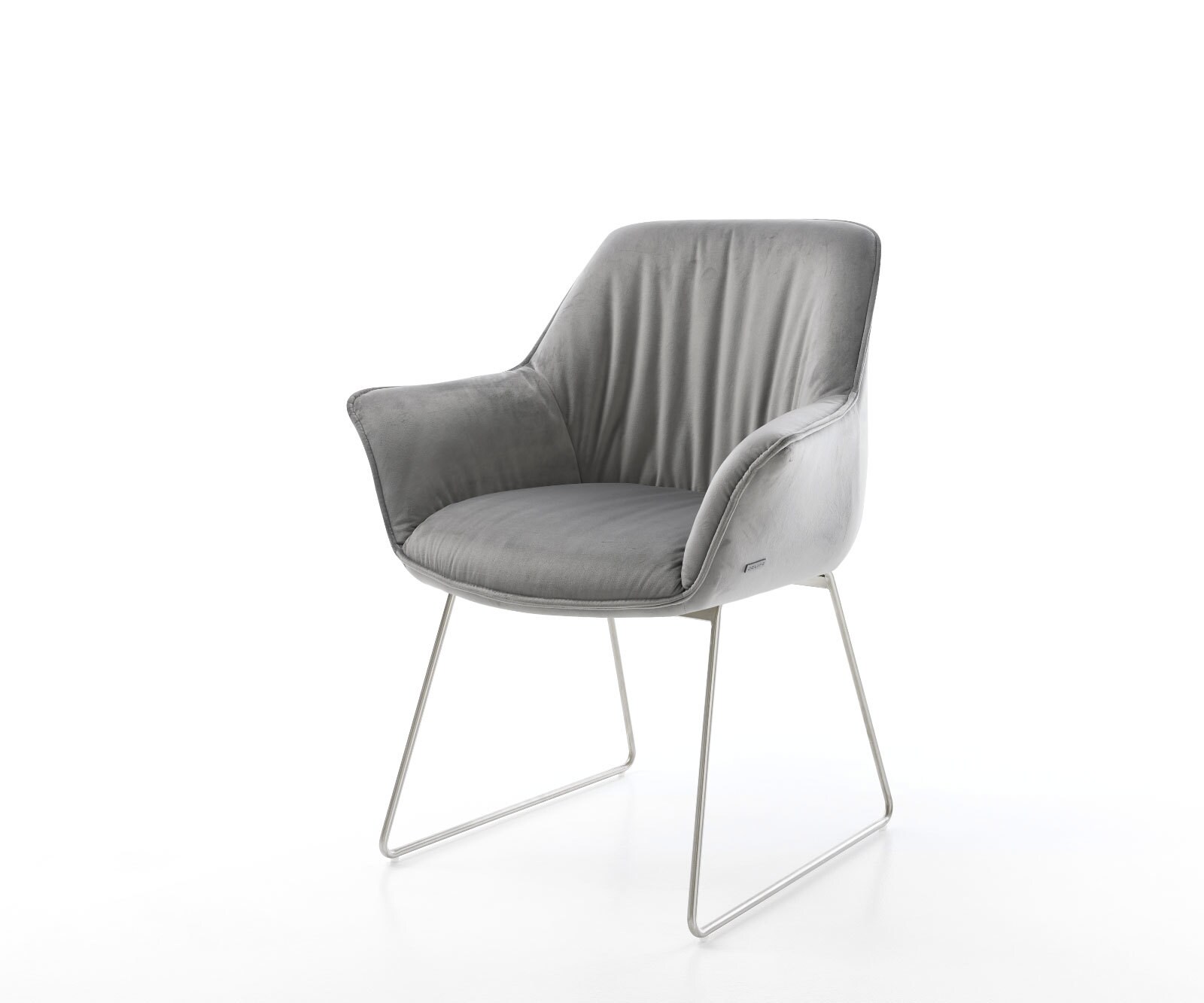 Eetkamerstoel Keila-Flex met armleuning fluweel grijs slipframe roestvrij staal