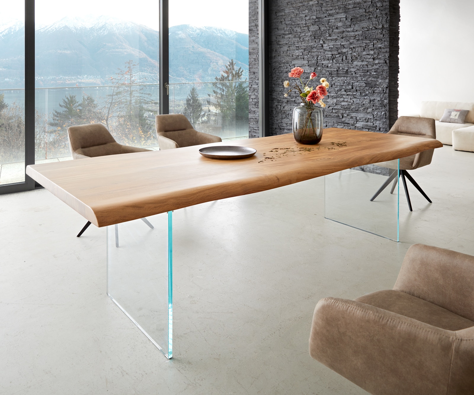 Eettafel Edge 260x100 XL acacia natuur glas Live-Edge Eettafel Edge 260x100 XL acacia natuur glas Live-Edge