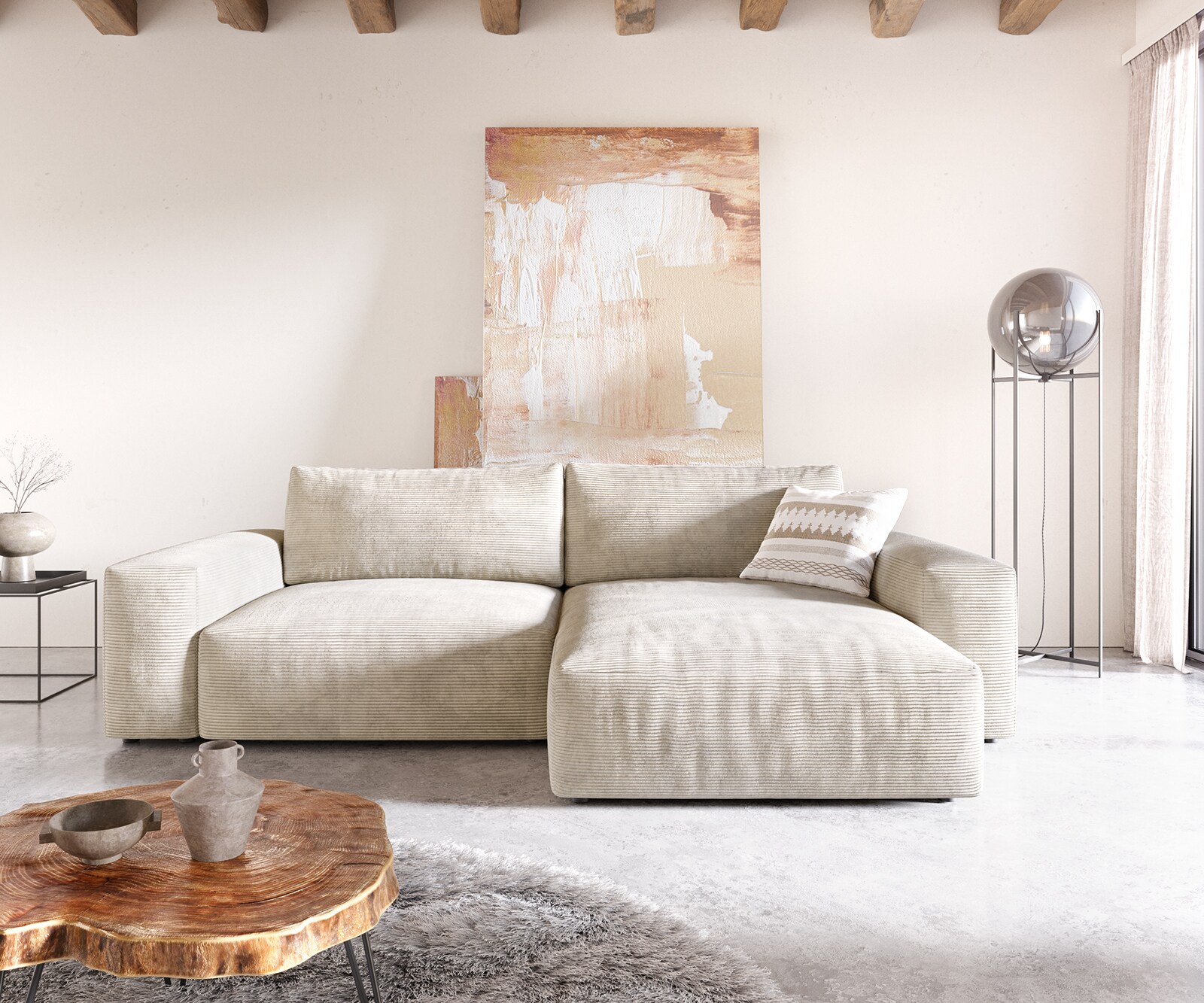 Hoekbank Lanzo XL 270x180 cm Snoer Beige Recamiere variabel 1