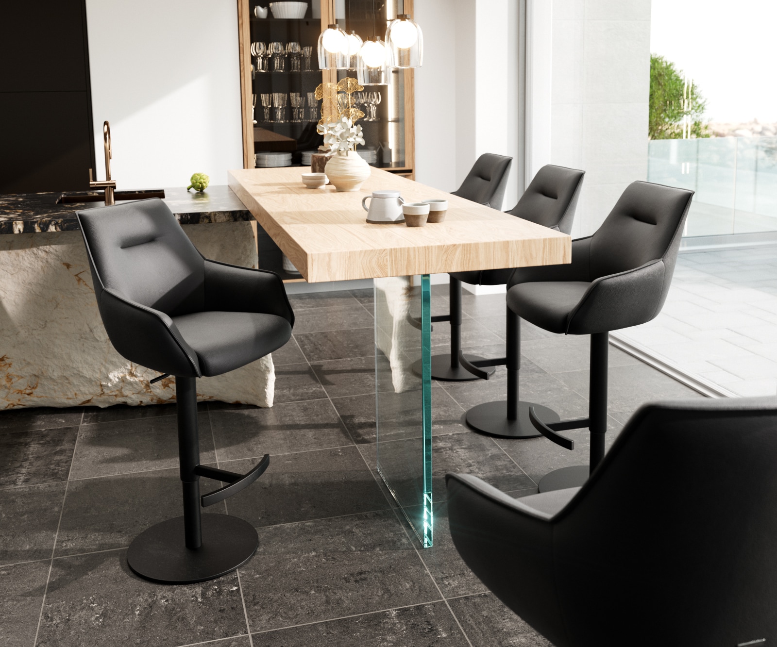 Barstoel Alja-Flex Volledig leer Zwart Draaivoet in hoogte verstelbaar Metaal Zwart Draaibaar pocketvering 1 Barstoel Alja-Flex Volledig leer Zwart Draaivoet in hoogte verstelbaar Metaal Zwart Draaibaar pocketvering 1