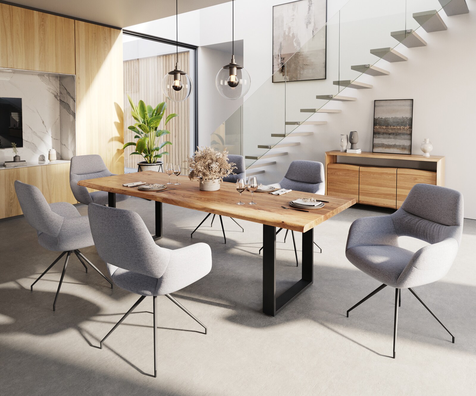 Eetkamerstoel Yago-Flex met armleuning structuurstof lichtgrijs kruisframe conisch zwart pocketveer kern 3 Eetkamerstoel Yago-Flex met armleuning structuurstof lichtgrijs kruisframe conisch zwart pocketveer kern 3