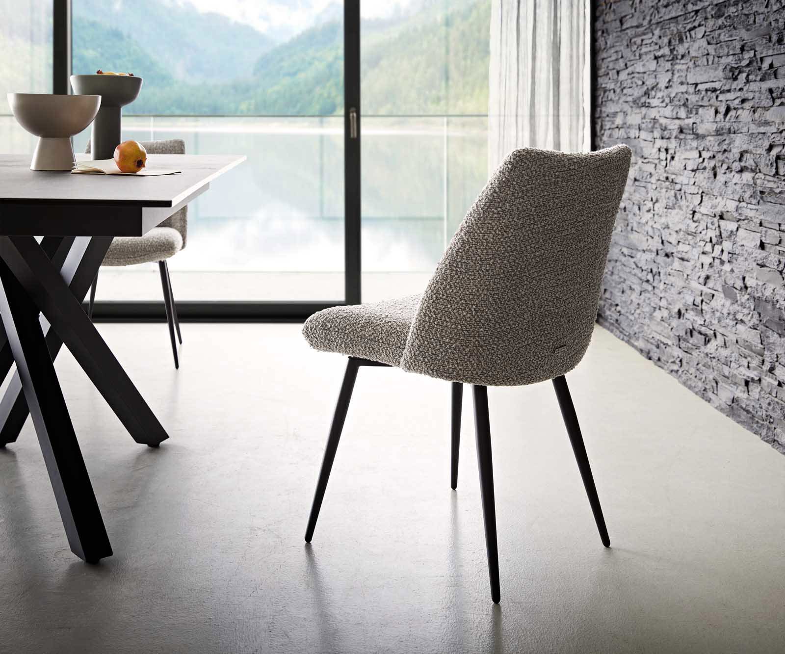 Eetkamerstoel Elso-Flex bouclé zilver grijs 4-poot conisch zwart pocketveer kern 4 Eetkamerstoel Elso-Flex bouclé zilver grijs 4-poot conisch zwart pocketveer kern 4