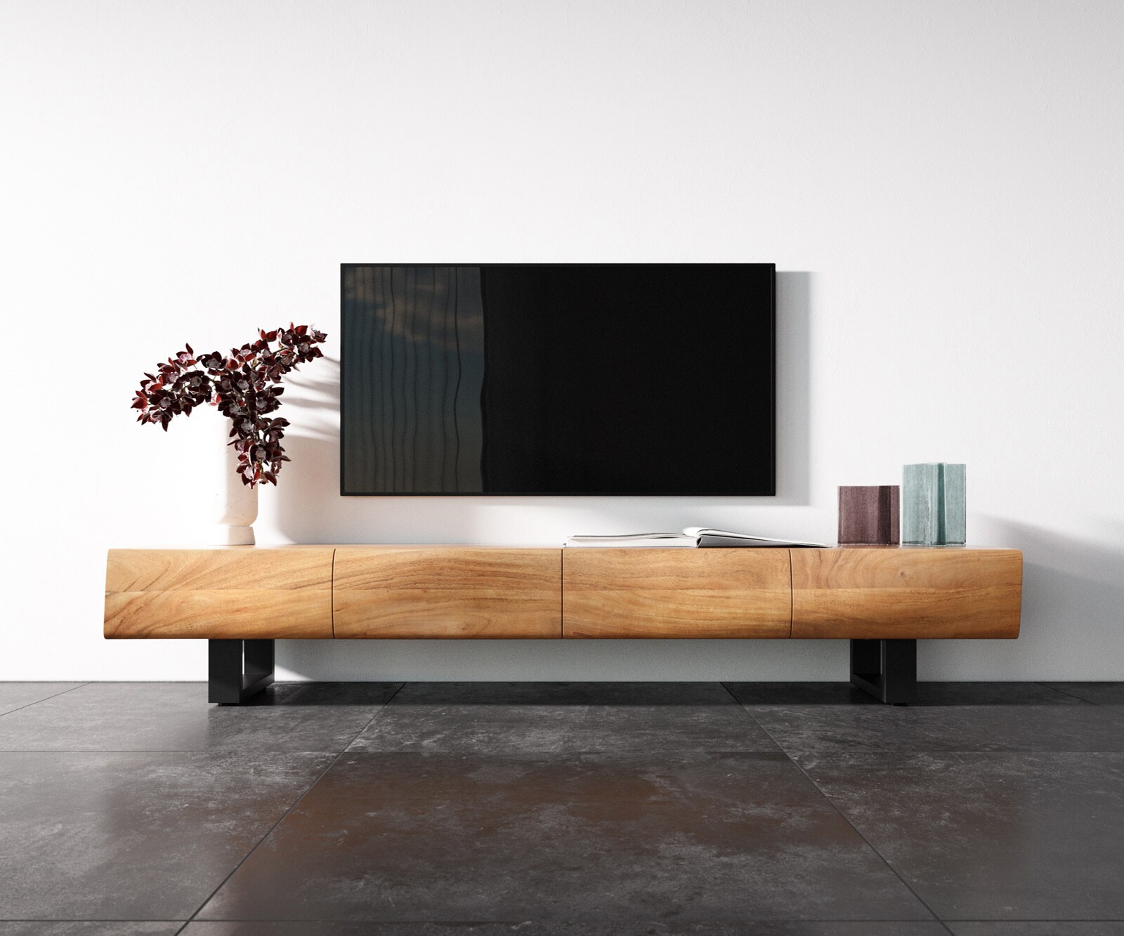 TV-meubel New Live-Edge 200 cm acacia natuur 4 deuren met metalen sledepoten zwart 4