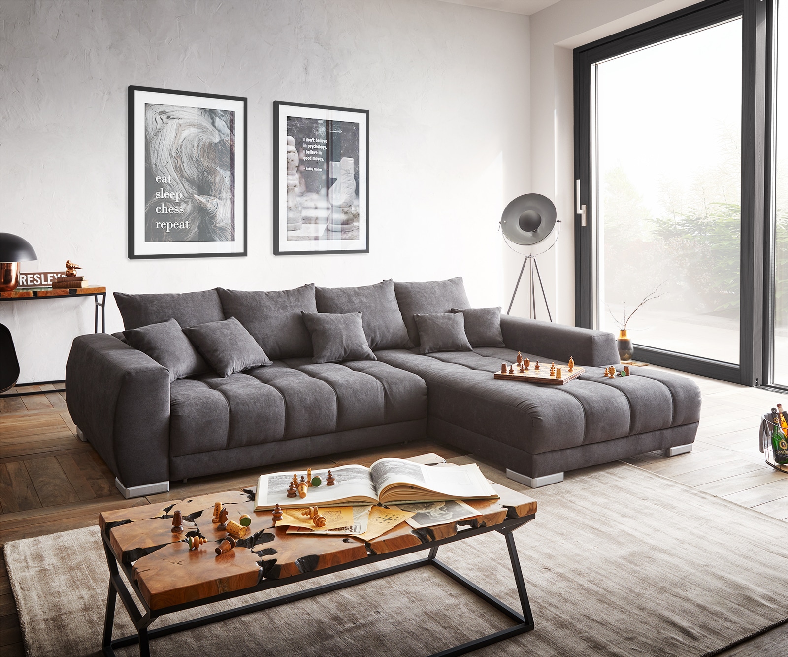 Woonlandschap Nabor 300x230 cm microvezel zwart recamiere rechts incl. elektrische uittrekfunctie 1 Woonlandschap Nabor 300x230 cm microvezel zwart recamiere rechts incl. elektrische uittrekfunctie 1