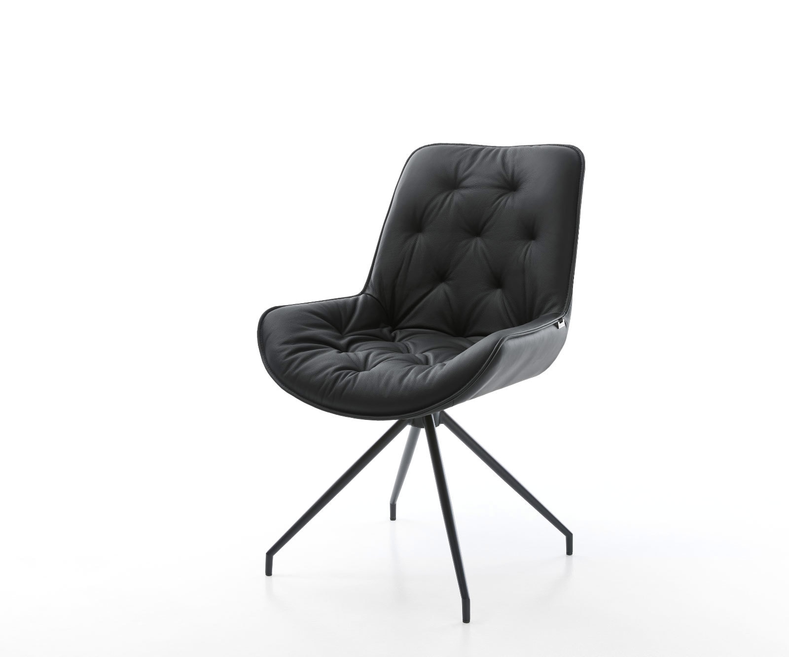 Eetkamerstoel Taimi-Flex echt leer zwart kruisframe conisch zwart Eetkamerstoel Taimi-Flex echt leer zwart kruisframe conisch zwart