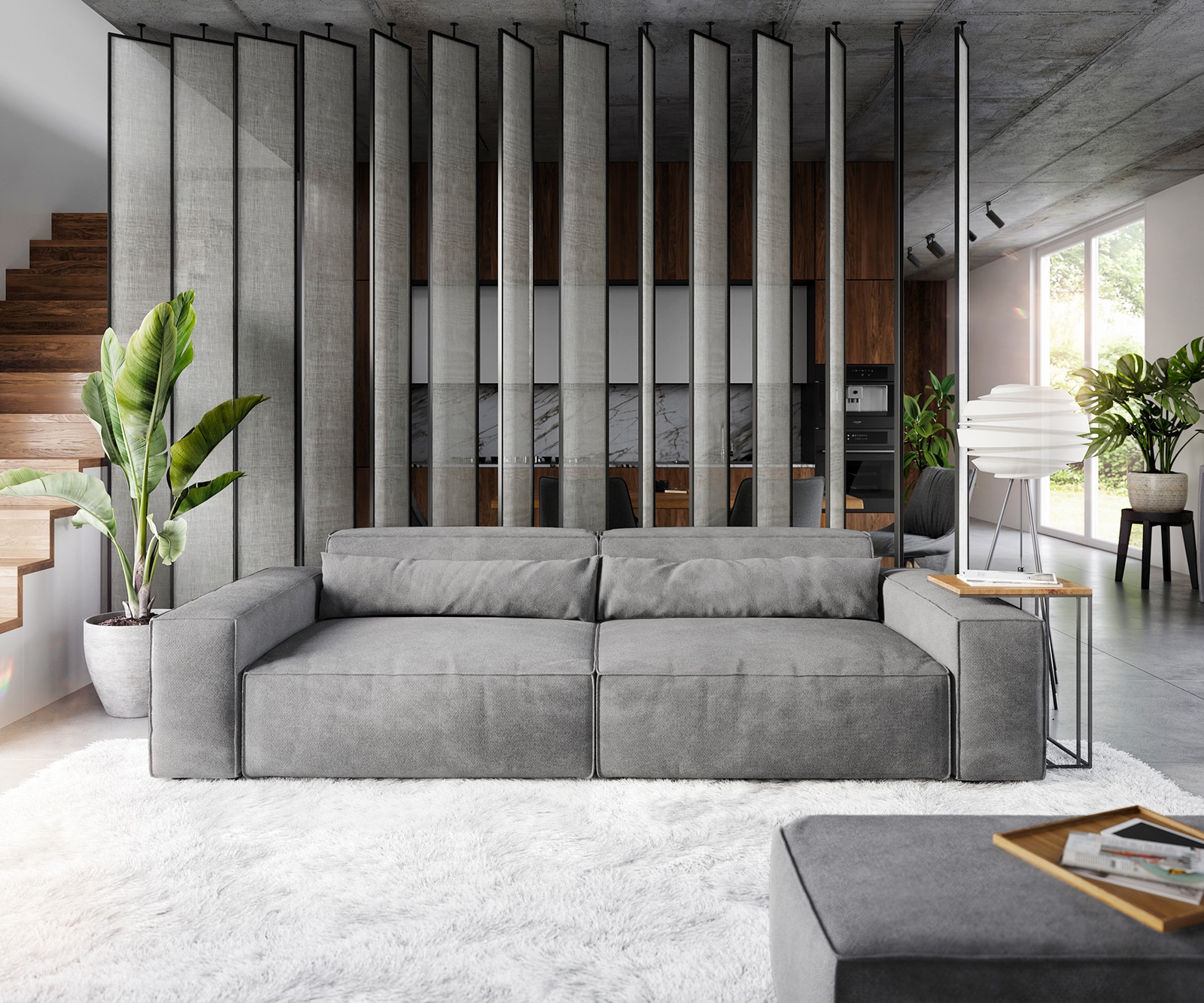 Big-sofa Sirpio XL 270x130 cm microvezel taupe met kruk 1 Big-sofa Sirpio XL 270x130 cm microvezel taupe met kruk 1