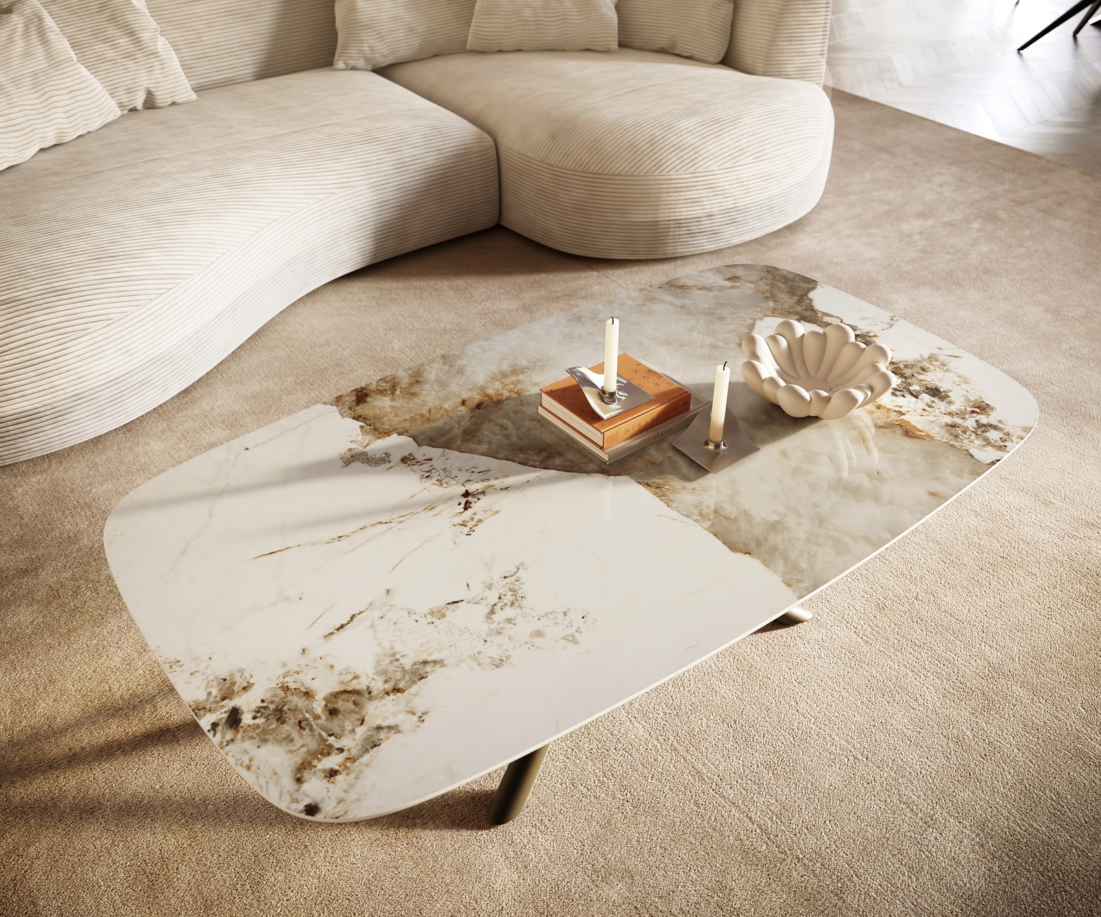 Salontafel Edge Boot 140x80 cm keramiek Minas Melange Sarity Metall effectafwerking titaan 6