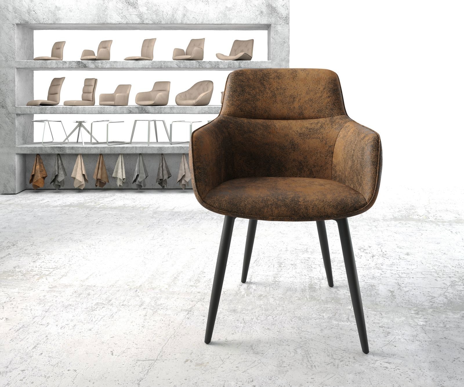 Armleunstoel Pejo-Flex bruin antiek 4-poot conisch zwart 1 Armleunstoel Pejo-Flex bruin antiek 4-poot conisch zwart 1