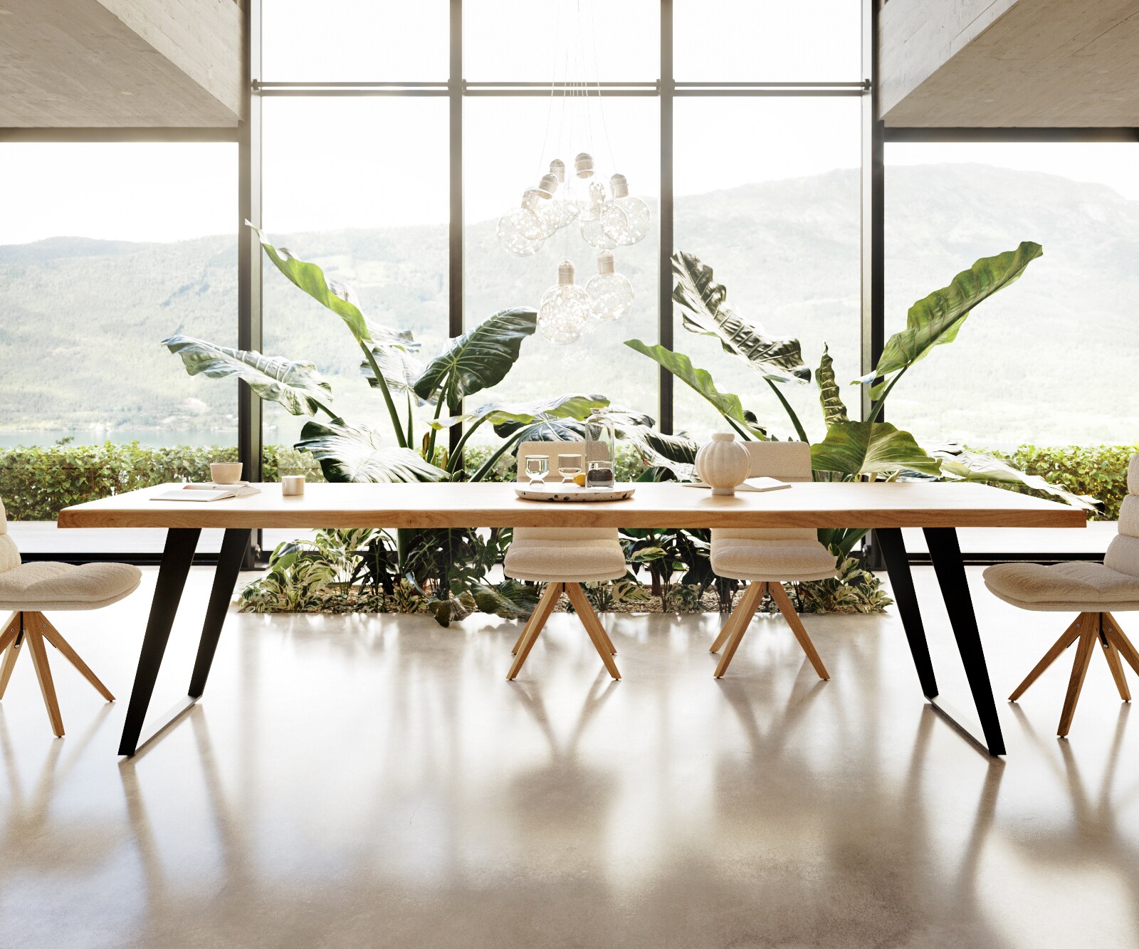 Eettafel Edge 300x100 eiken natuur metaal schuin zwart  Live-Edge 4