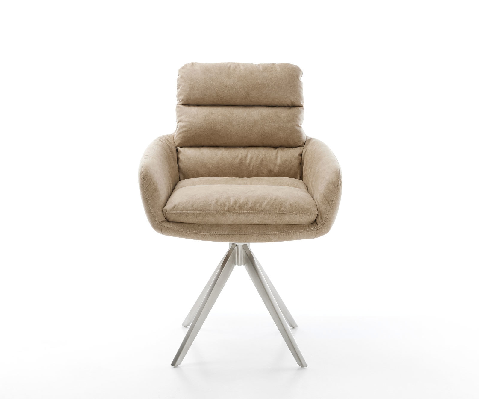 Eetkamerstoel Abelia-Flex met armleuning microvelours beige vintage kruisframe hoekig roestvrij staal 1 Eetkamerstoel Abelia-Flex met armleuning microvelours beige vintage kruisframe hoekig roestvrij staal 1