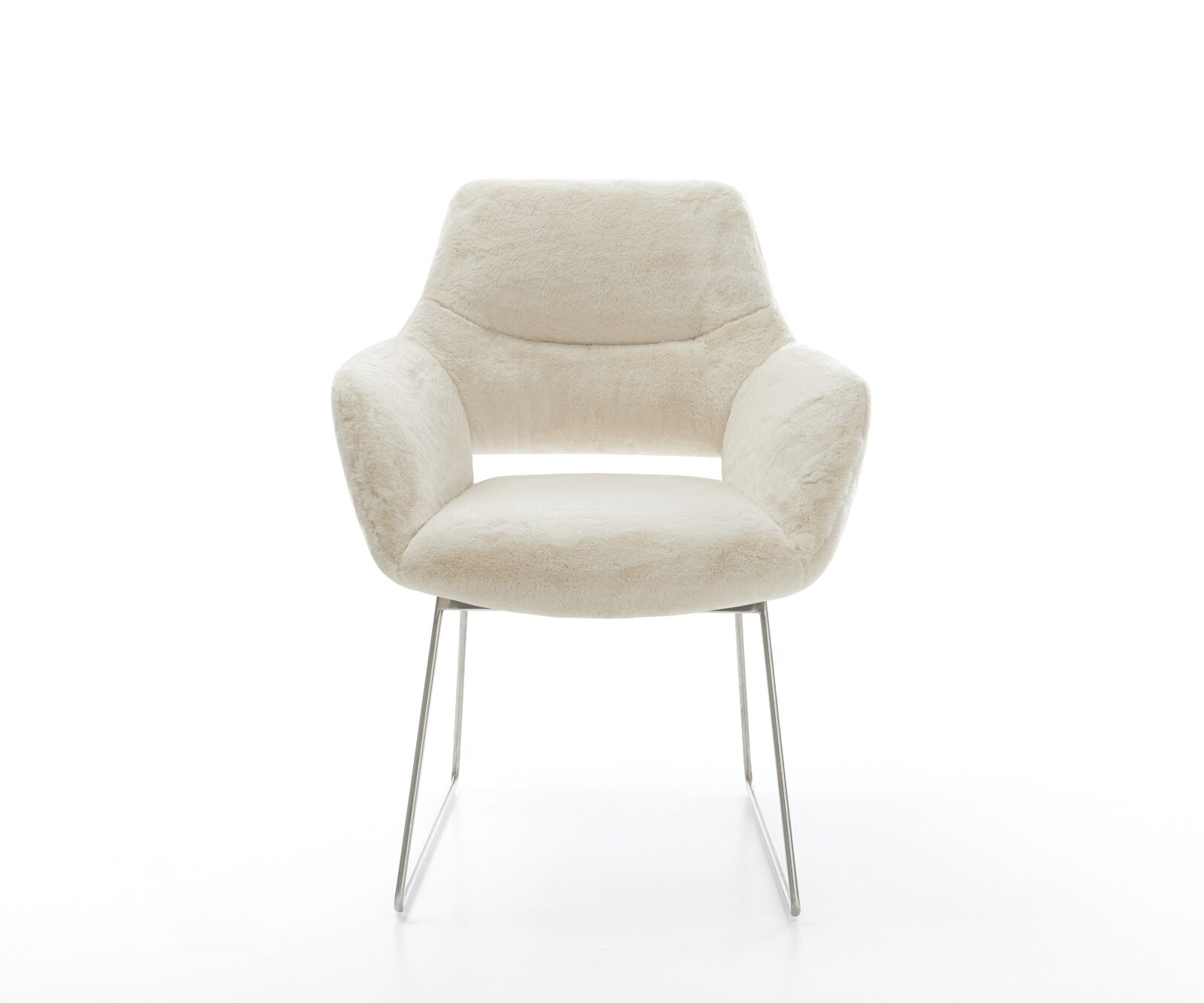 Eetkamerstoel Yago-Flex met armleuning pluchen crème-wit slipframe roestvrij staal pocketveer kern 2