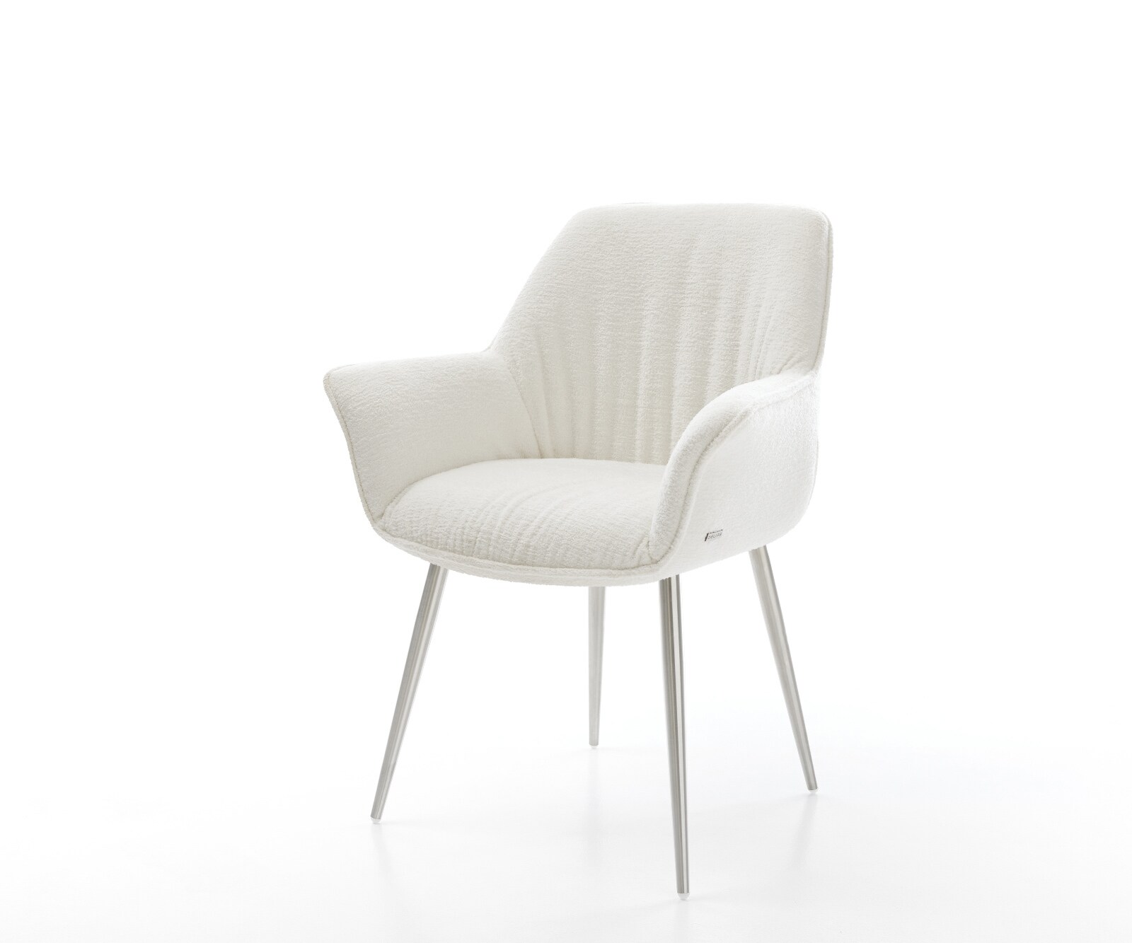 Eetkamerstoel Keila-Flex met armleuning bouclé zacht beige 4-poot conisch roestvrij staal 1