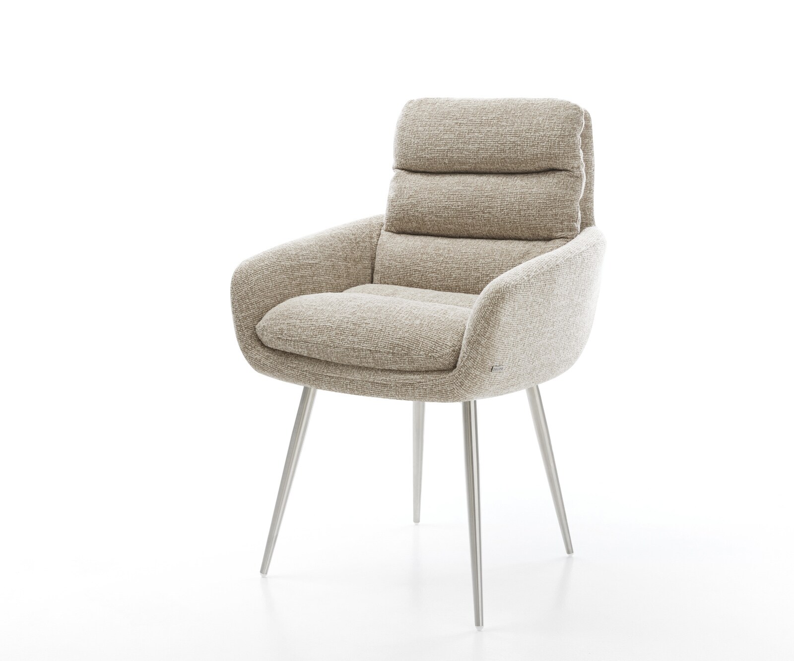 Eetkamerstoel Abelia-Flex met armleuning geweven stof beige 4-poot conisch roestvrij staal 1